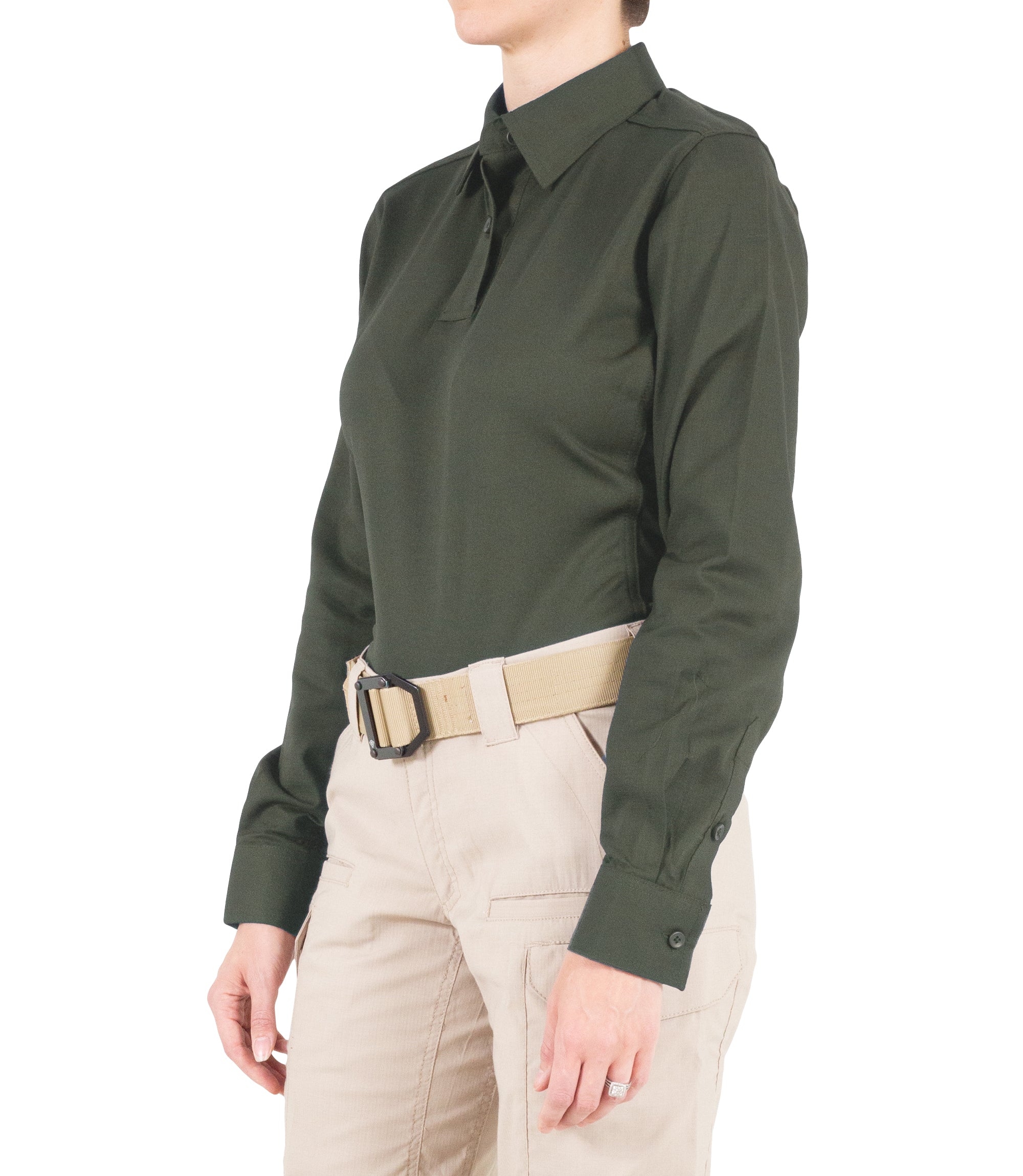 Side of Women's V2 Pro Performance Shirt in OD Green |color_od green