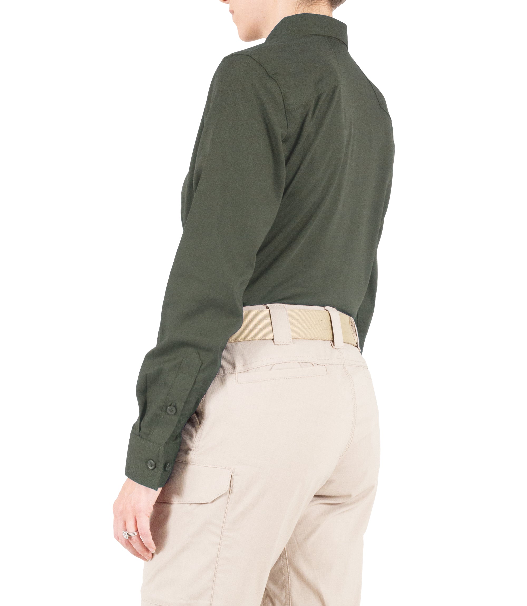 Side of Women's V2 Pro Performance Shirt in OD Green |color_od green