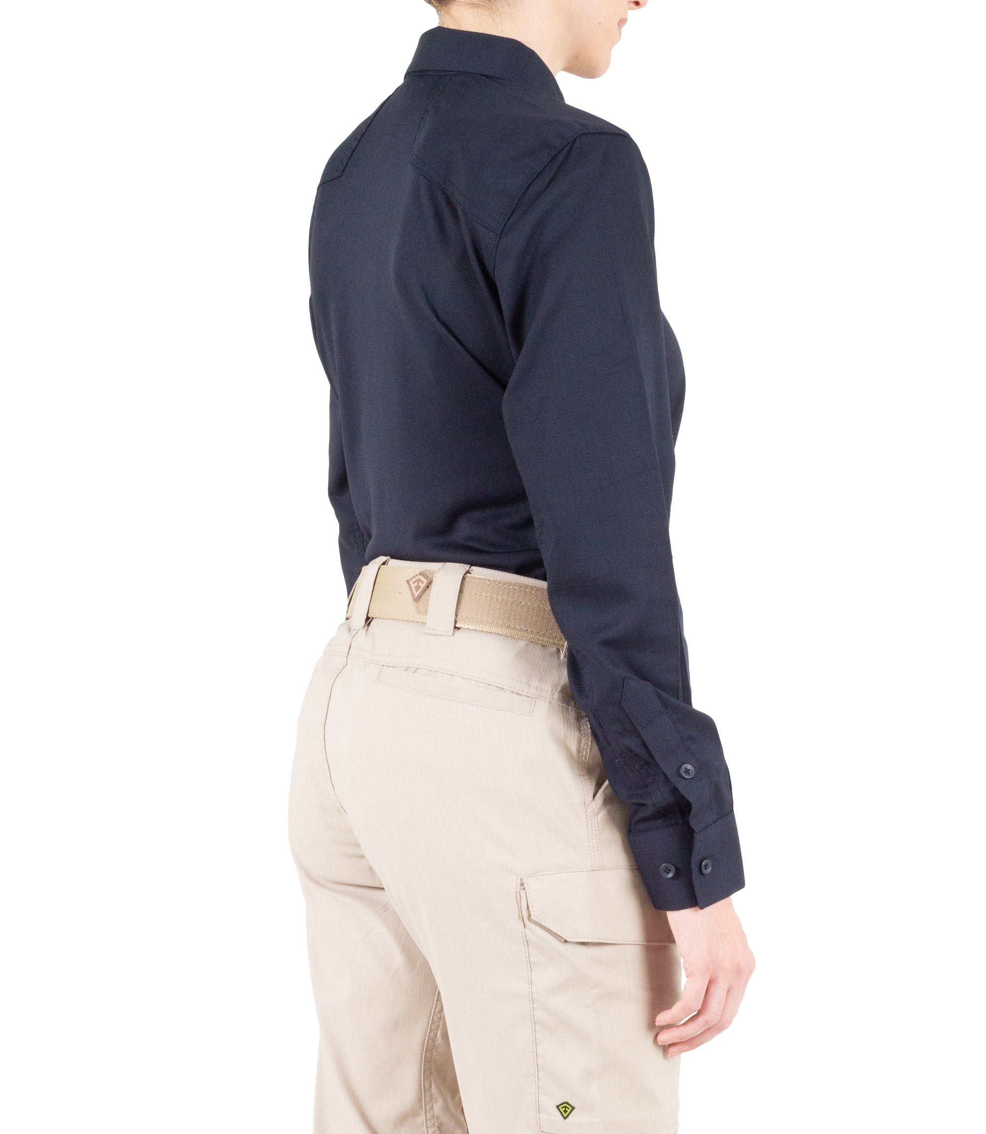 Side of Women's V2 Pro Performance Shirt in Midnight Navy |color_midnight navy