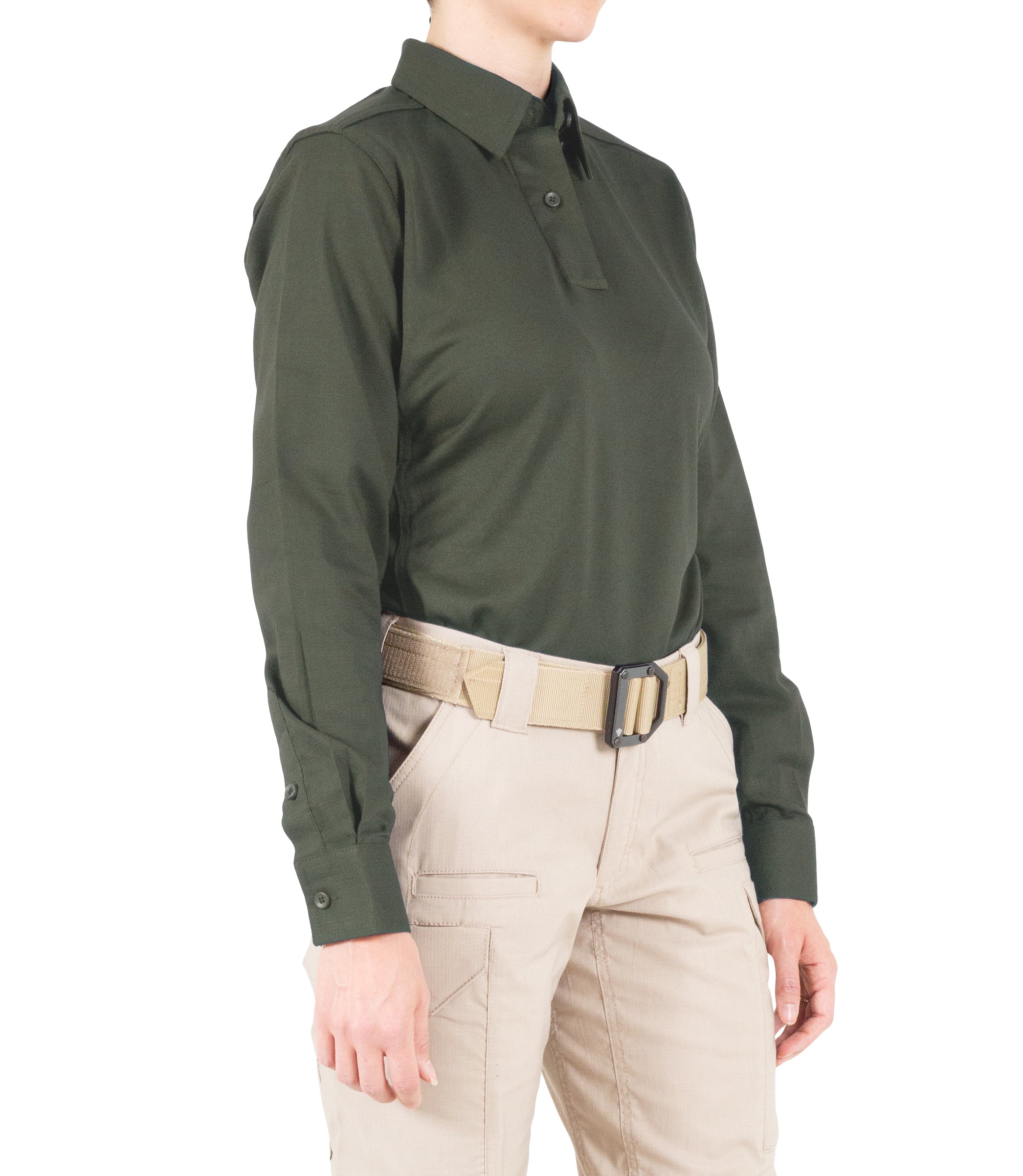 Side of Women's V2 Pro Performance Shirt in OD Green |color_od green