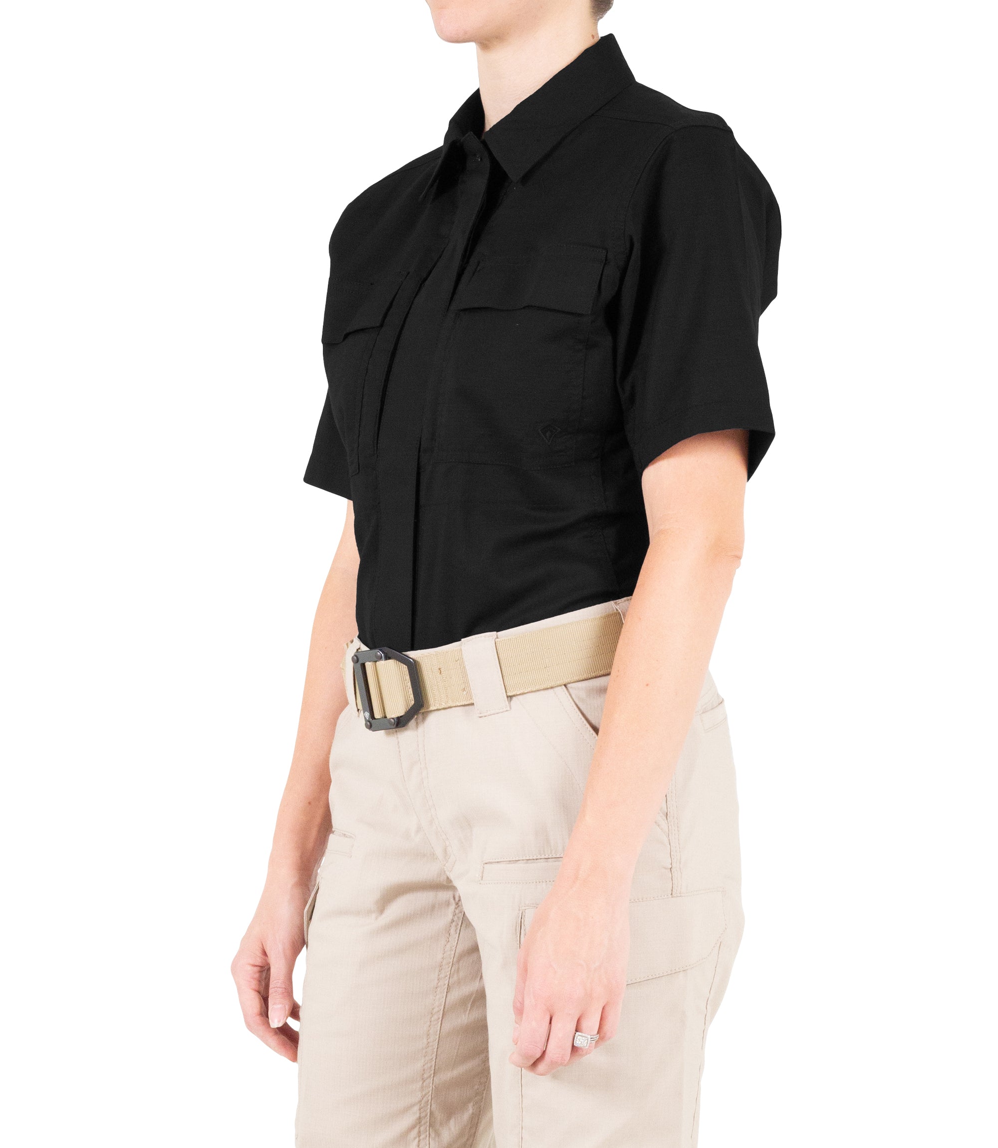 Side of Women's V2 BDU Short Sleeve Shirt in Black |color_black