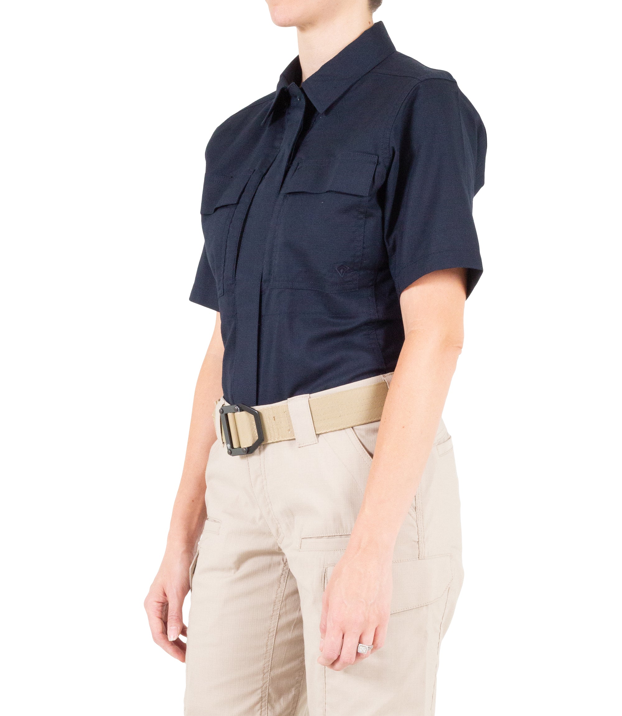 Side of Women's V2 BDU Short Sleeve Shirt in Midnight Navy |color_midnight navy