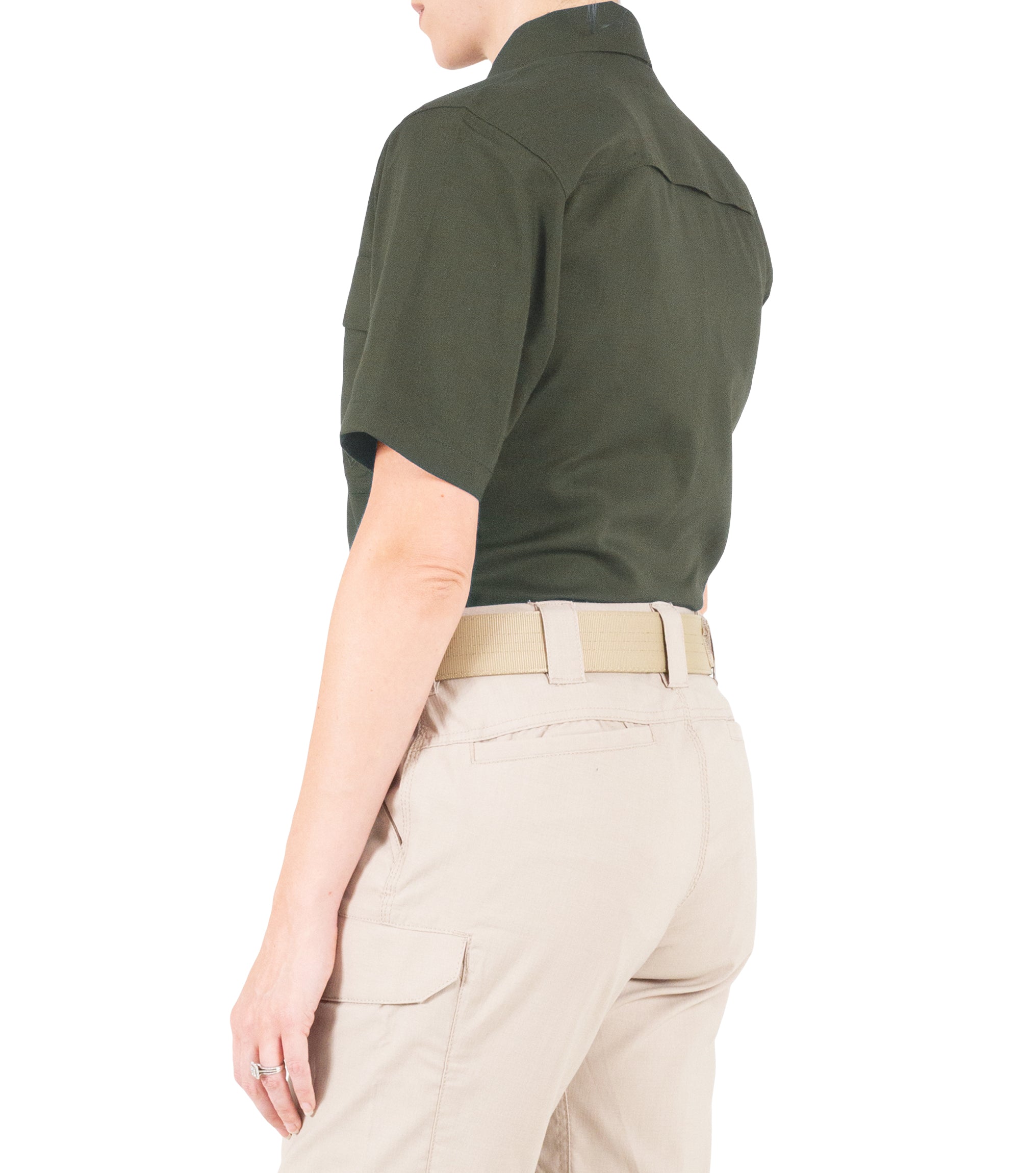 Side of Women's V2 BDU Short Sleeve Shirt in OD Green |color_od green