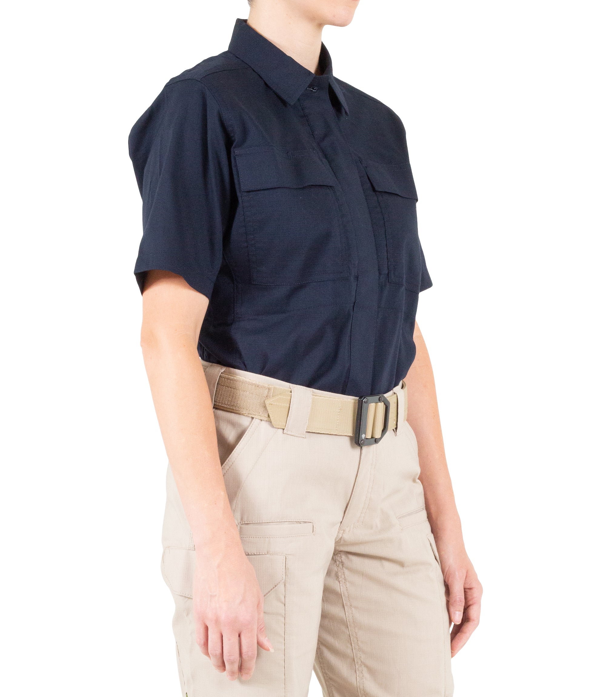 Side of Women's V2 BDU Short Sleeve Shirt in Midnight Navy |color_midnight navy