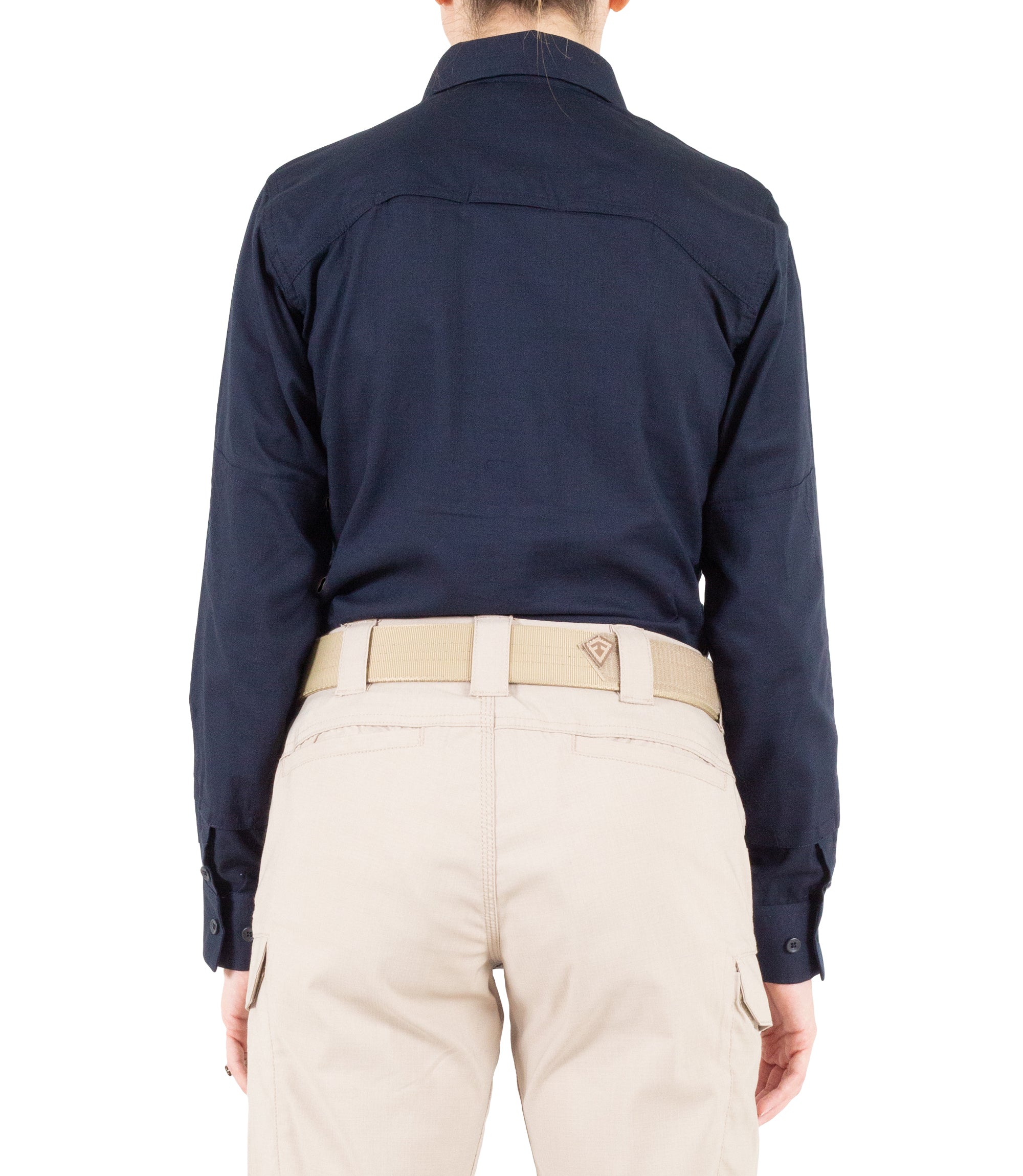 Back of Women's V2 Tactical Long Sleeve Shirt in Midnight Navy |color_midnight navy