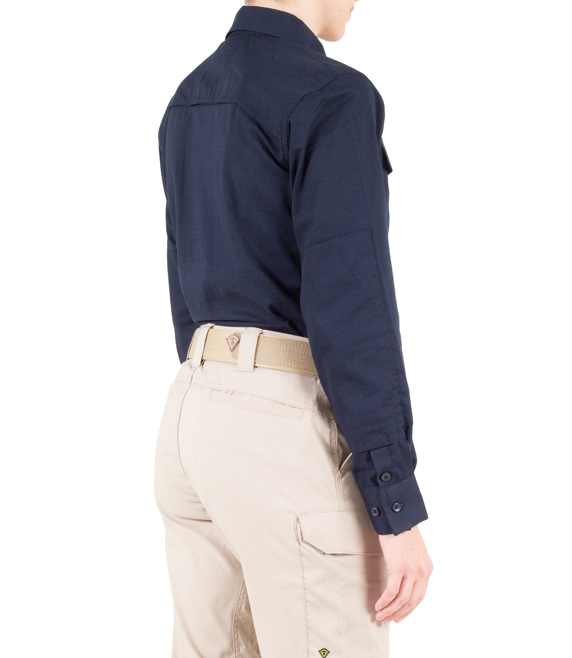 Side of Women's V2 Tactical Long Sleeve Shirt in Midnight Navy |color_midnight navy