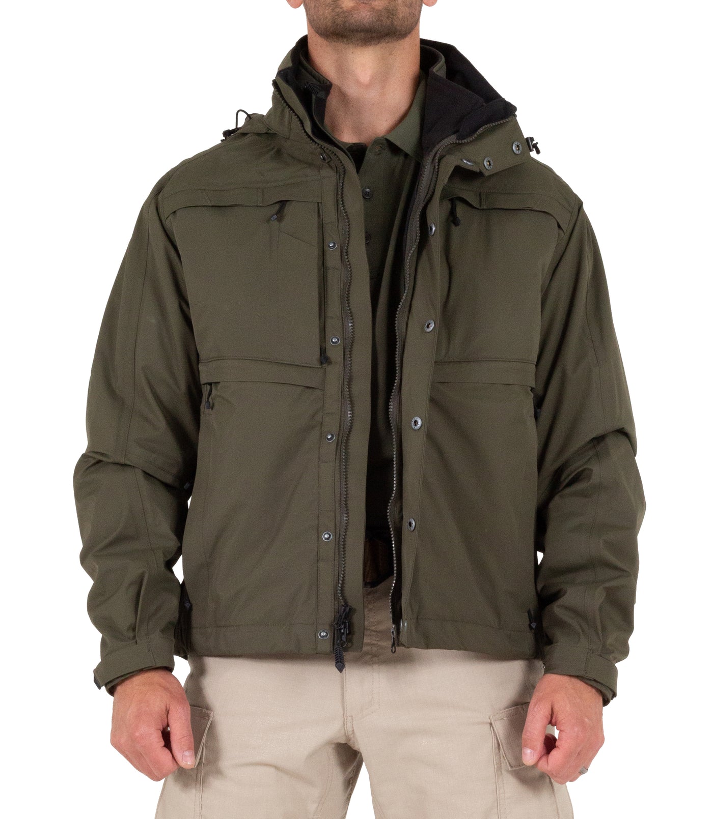 Front of Men’s Tactix System Jacket in OD Green