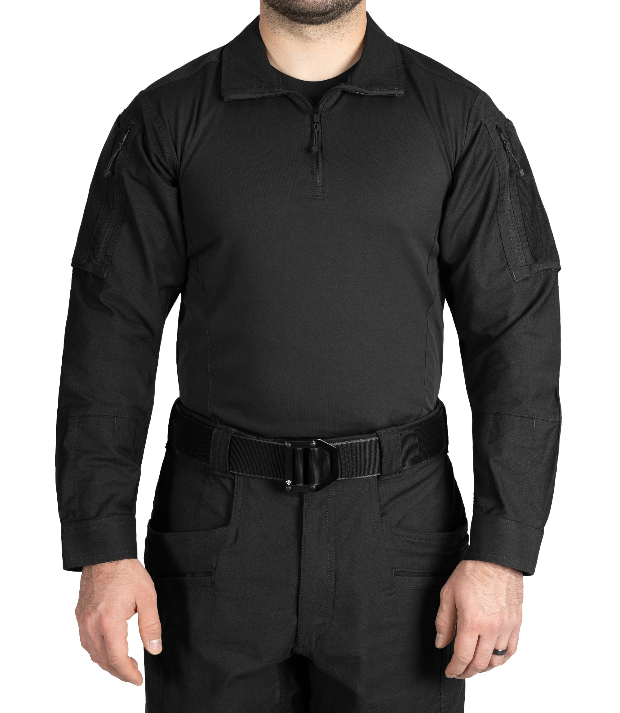 Front of Men's Defender Shirt in Black |color_black