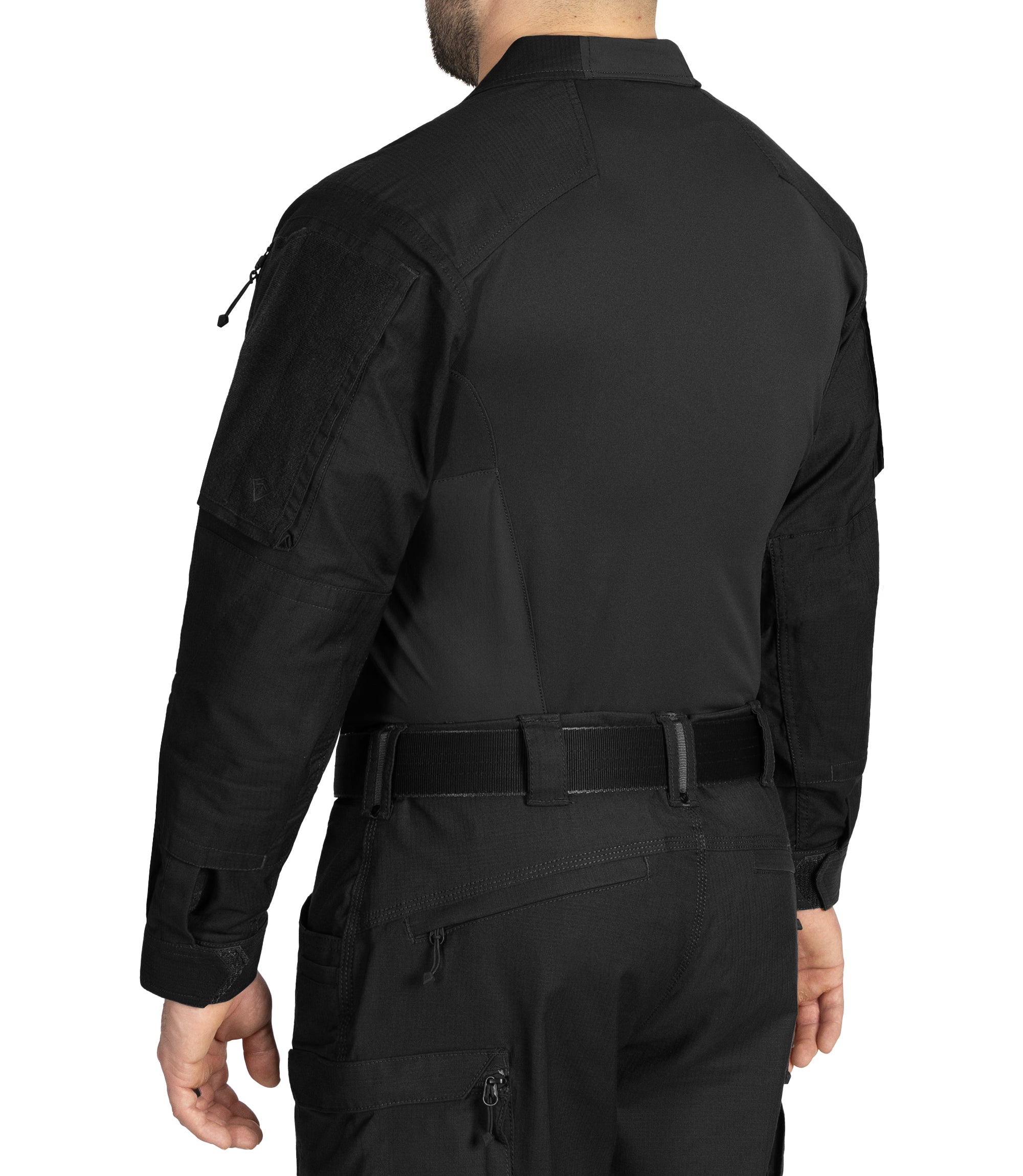 Back Side of Men's Defender Shirt in Black |color_black
