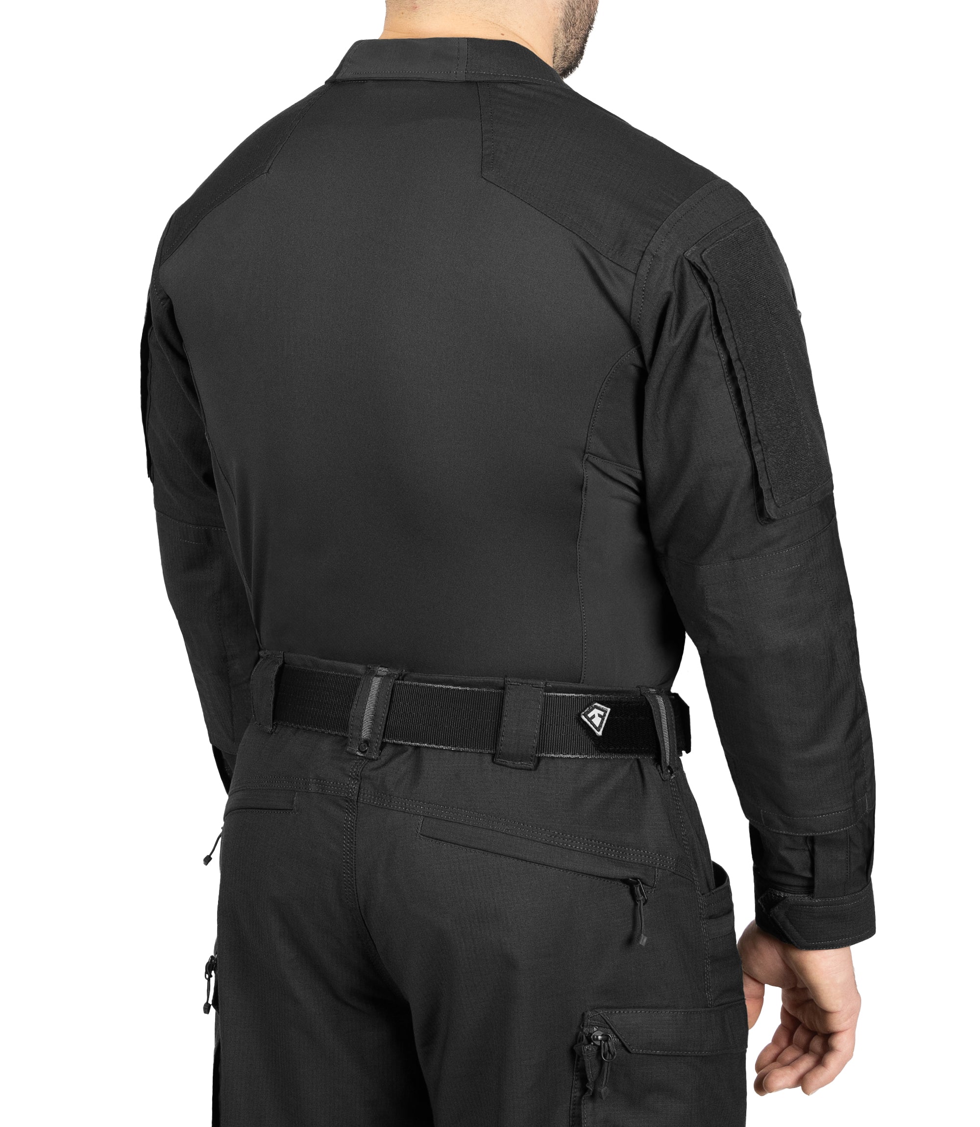 Back Side of Men's Defender Shirt in Black |color_black