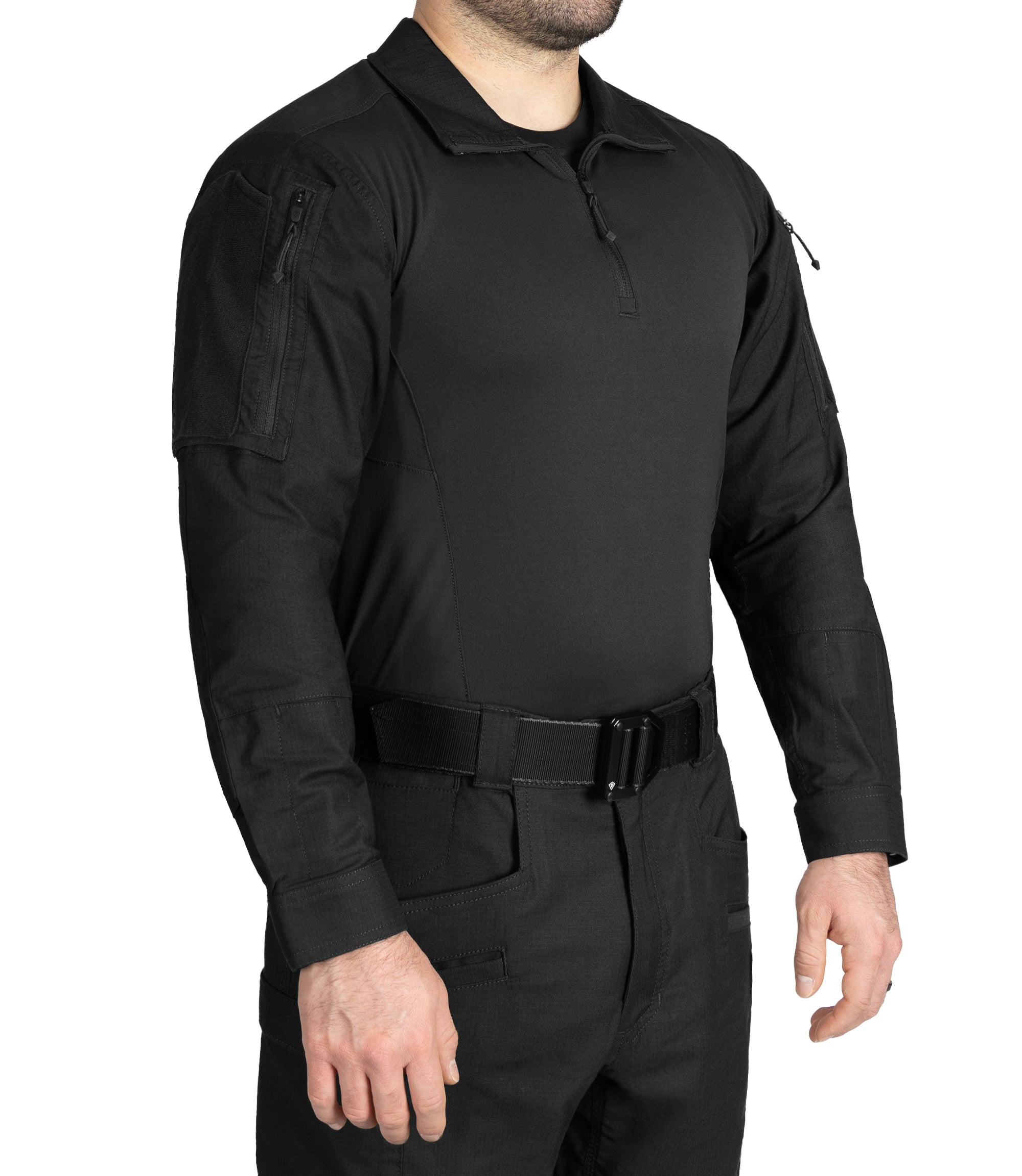 Front Side of Men's Defender Shirt in Black |color_black