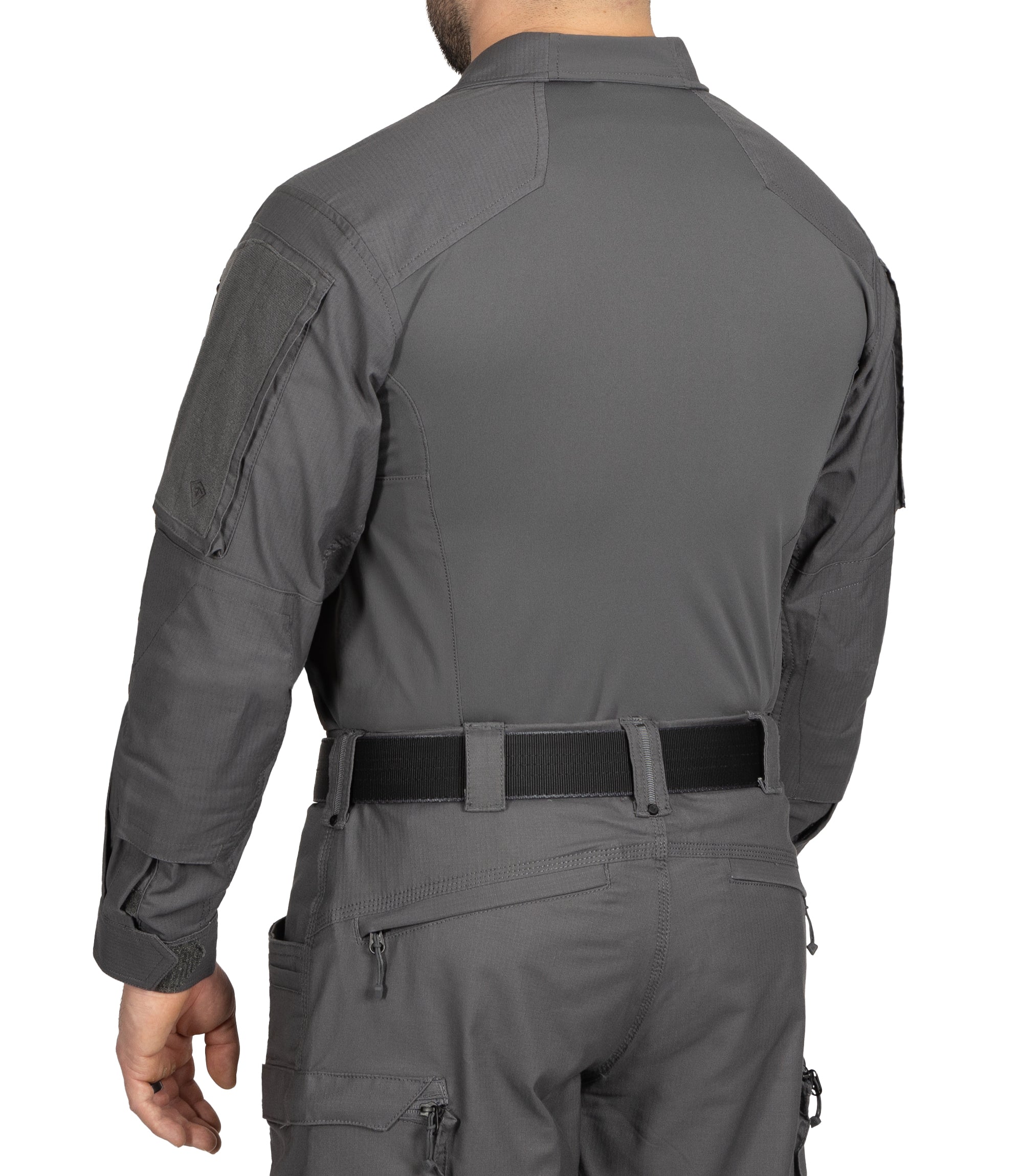 Back Side of Men's Defender Shirt in Wolf Grey |color_wolf grey