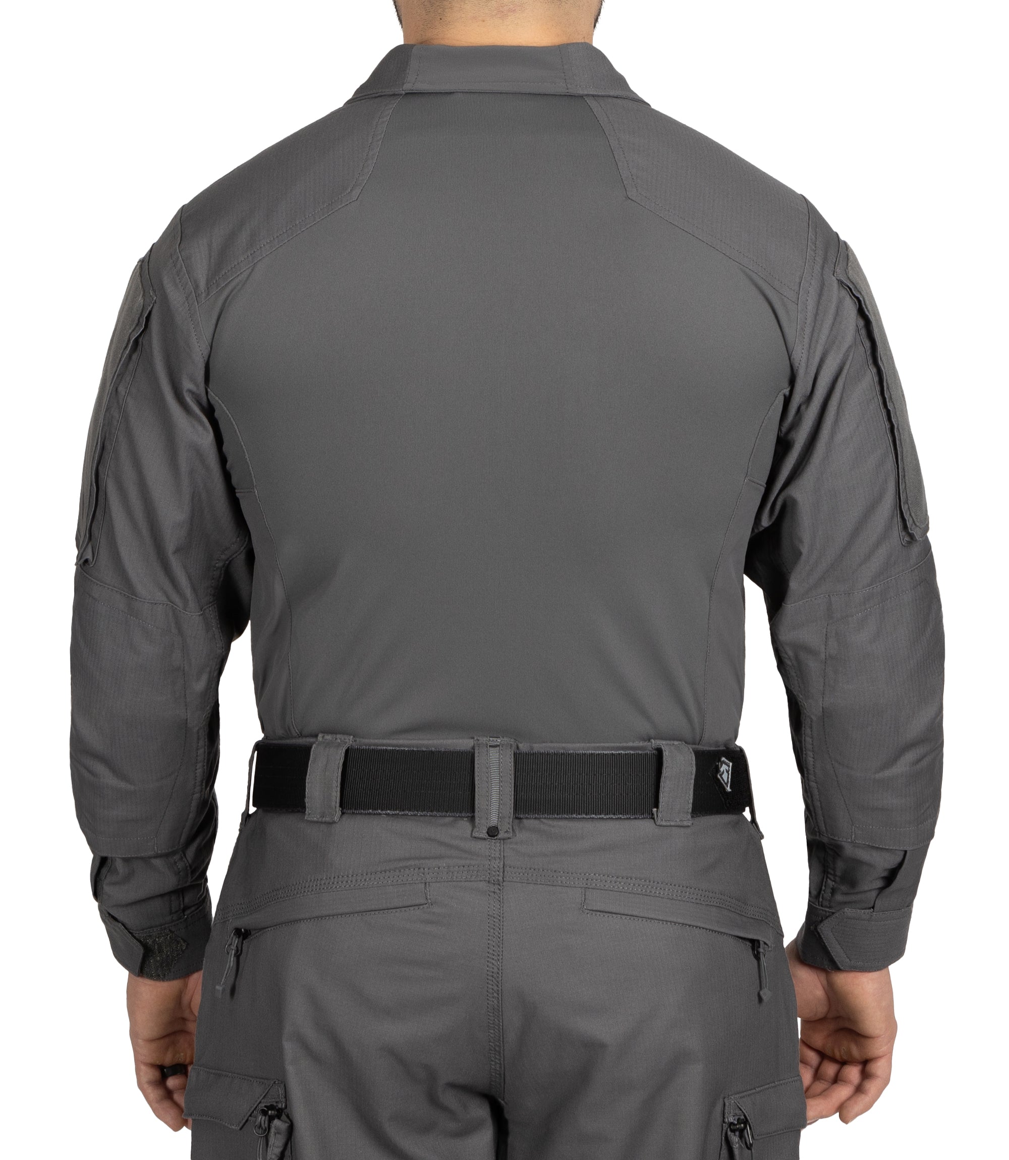 Back of Men's Defender Shirt in Wolf Grey |color_wolf grey