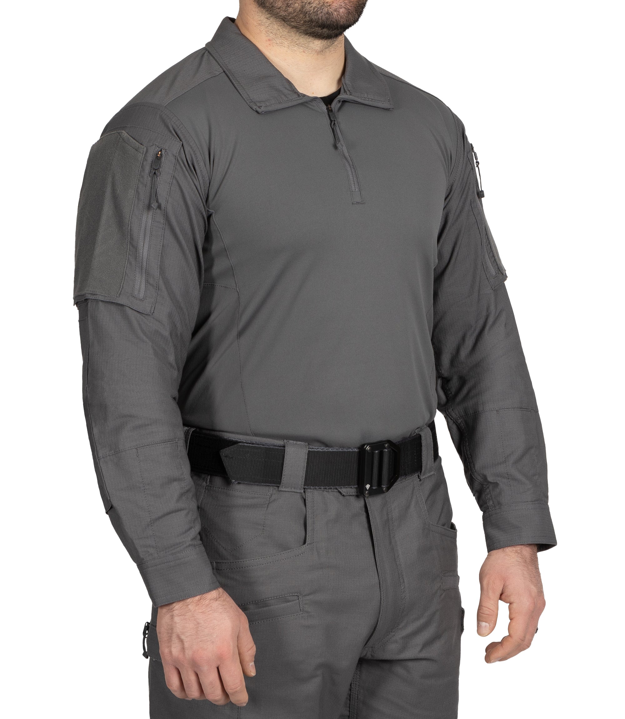 Front Side of Men's Defender Shirt in Wolf Grey |color_wolf grey