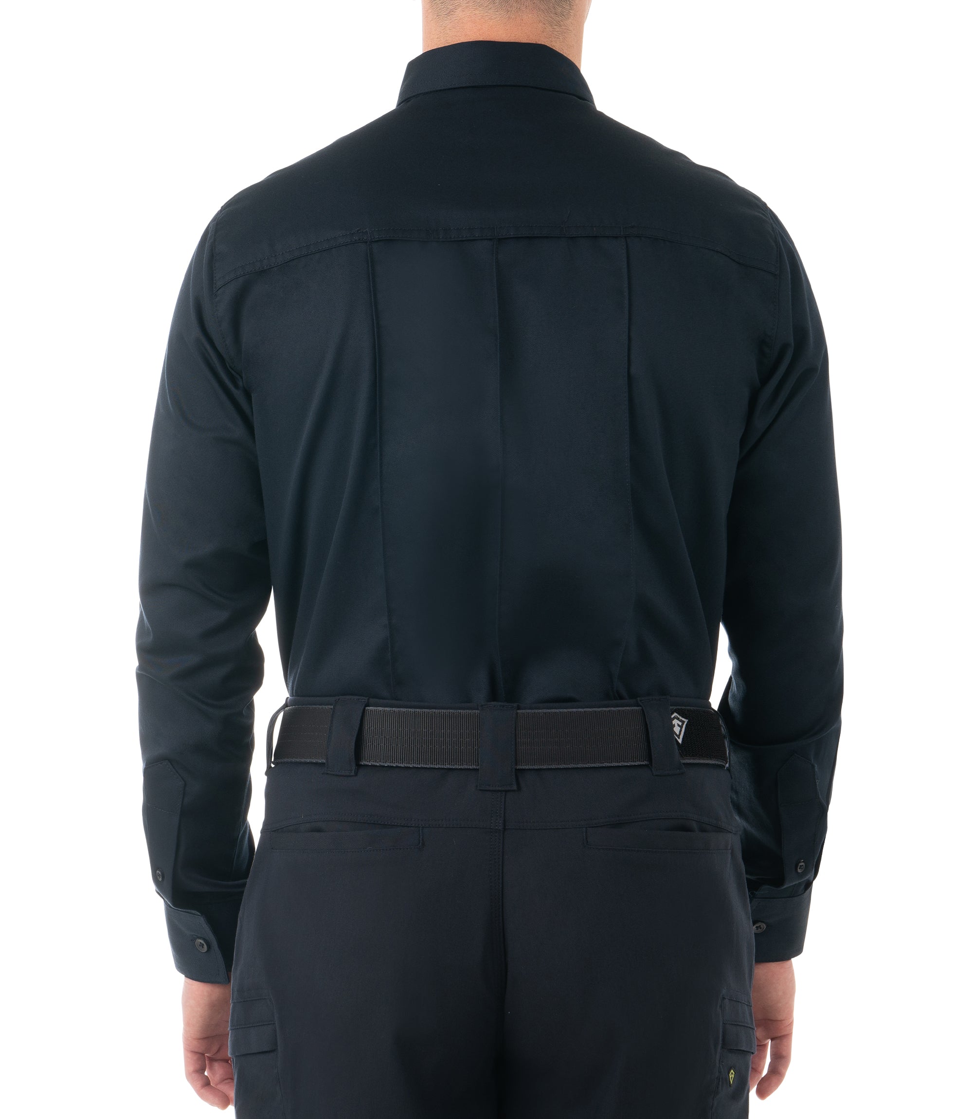 Back of Men's Cotton Station Long Sleeve Shirt in Midnight Navy |color_midnight navy