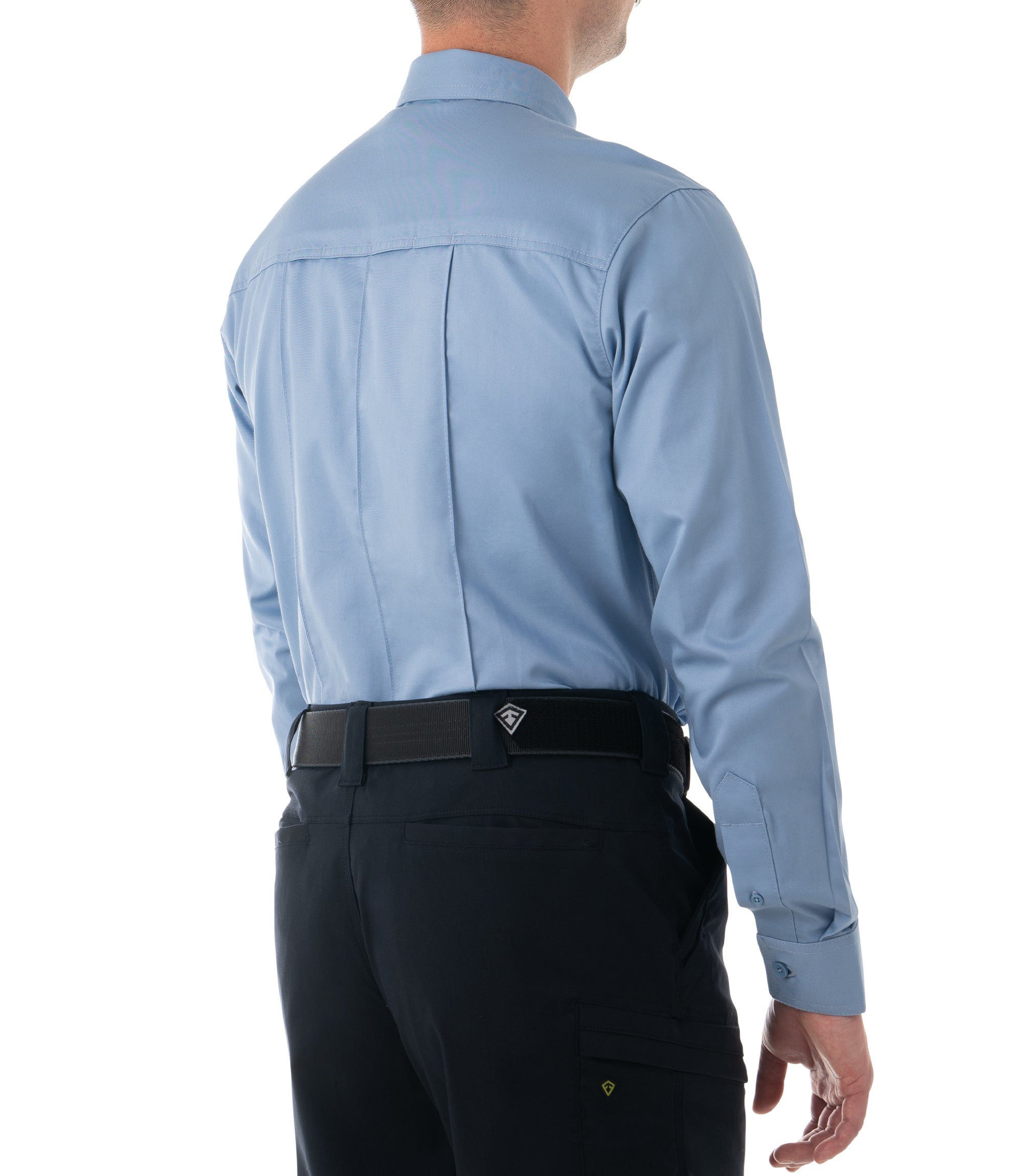 Side of Men's Cotton Station Long Sleeve Shirt in Medium Blue |color_medium blue