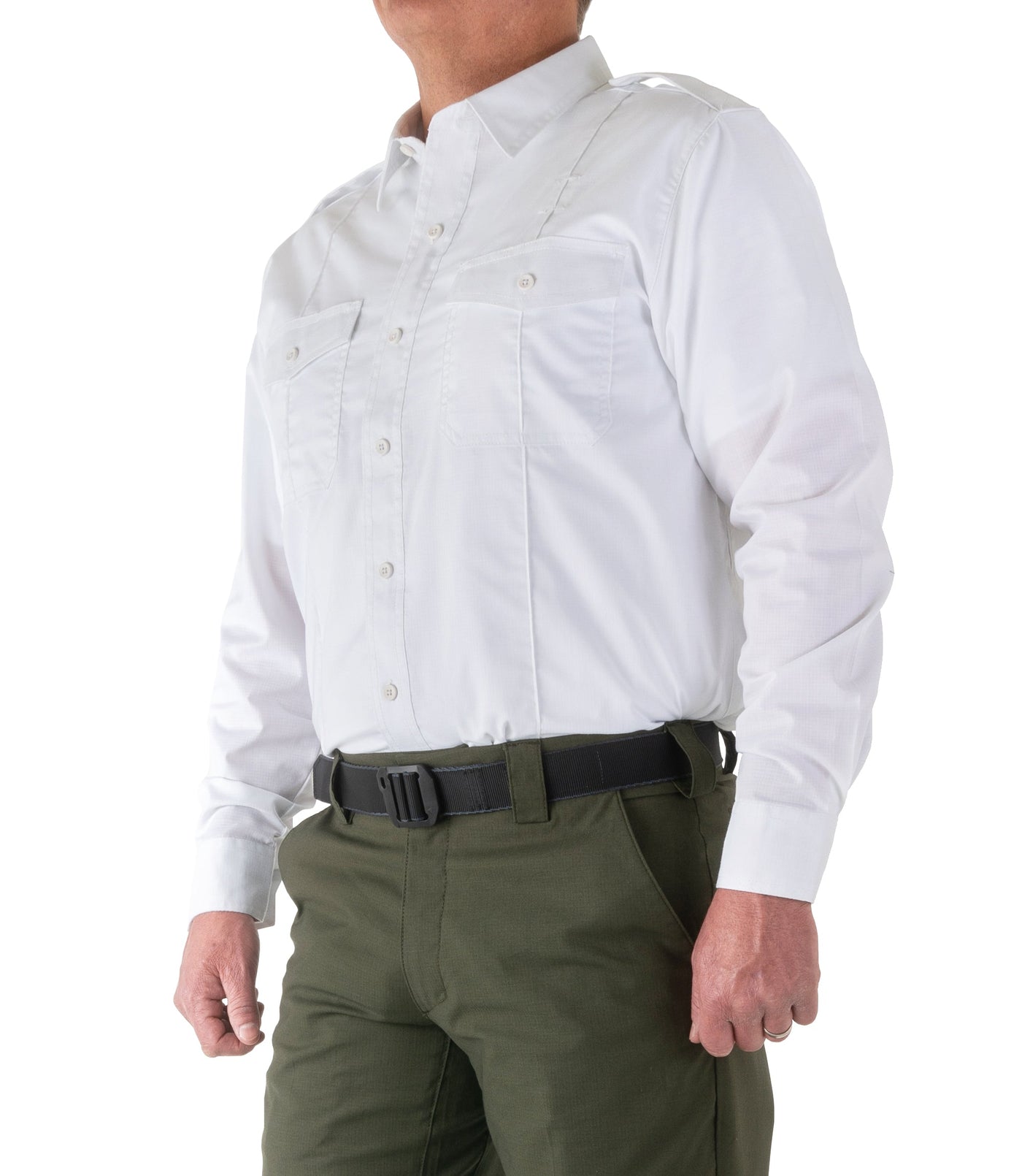 Side of Men's Pro Duty Uniform Shirt in White