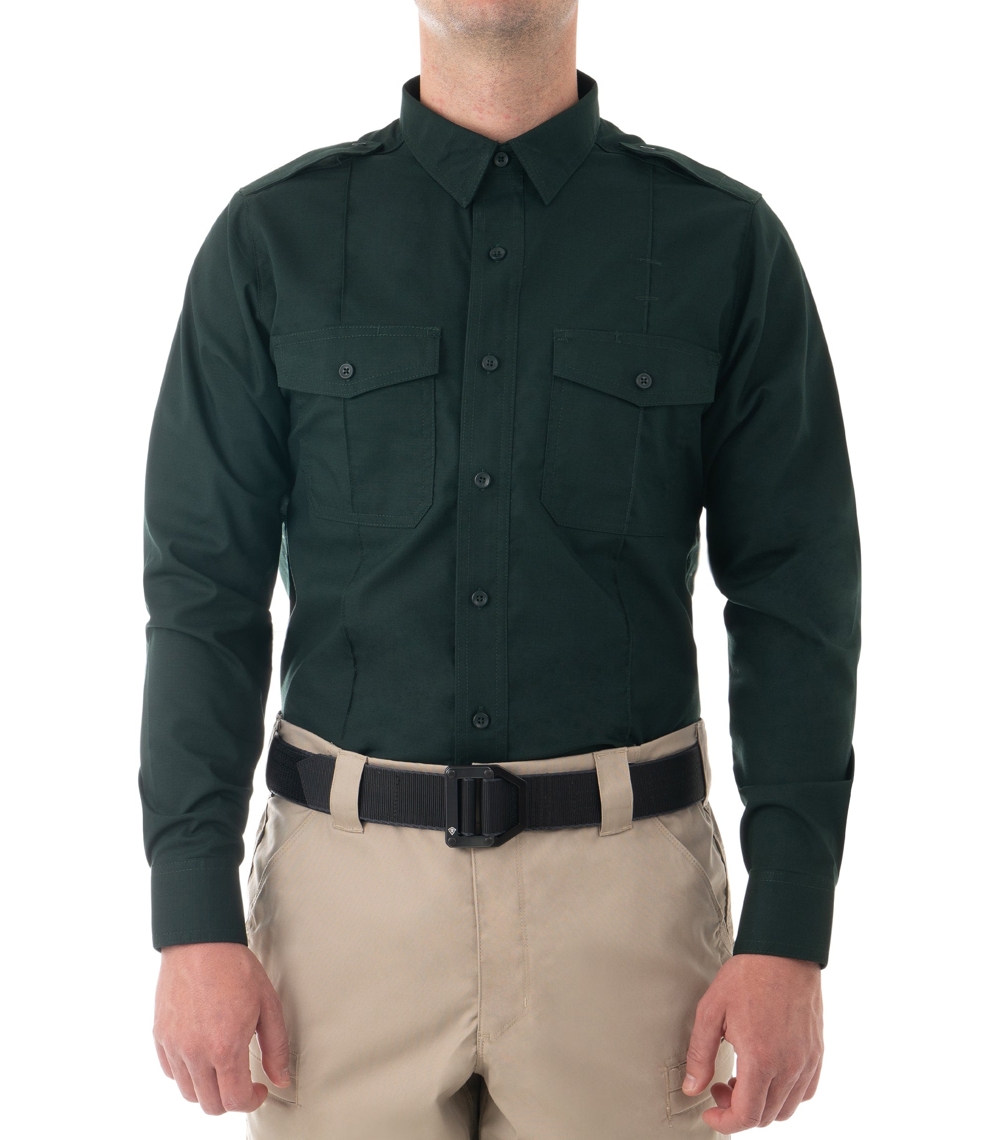 Front of Men's Pro Duty Uniform Shirt in Spruce Green |color_spruce green