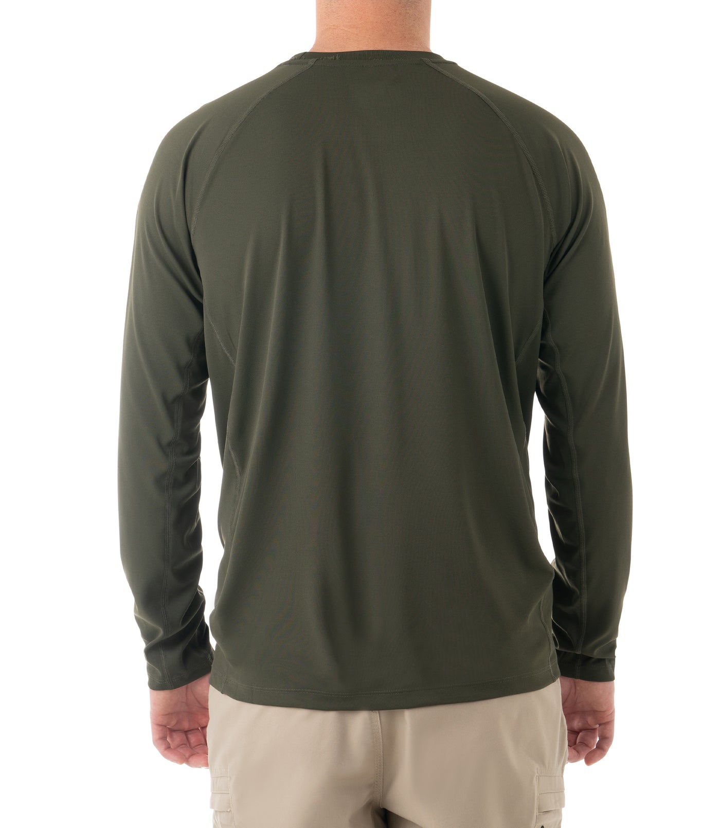 Back of Men's Performance Long Sleeve Shirt in OD Green