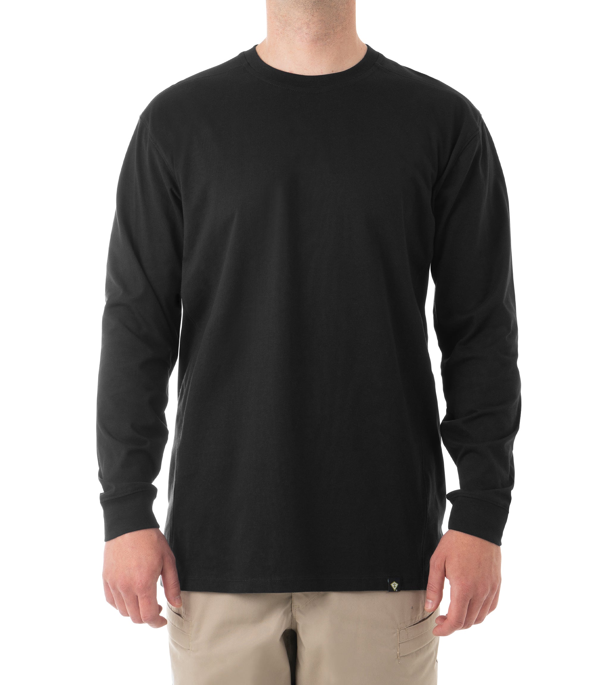 Front of Men's Tactix Series Cotton Long Sleeve T-Shirt in Black |color_black