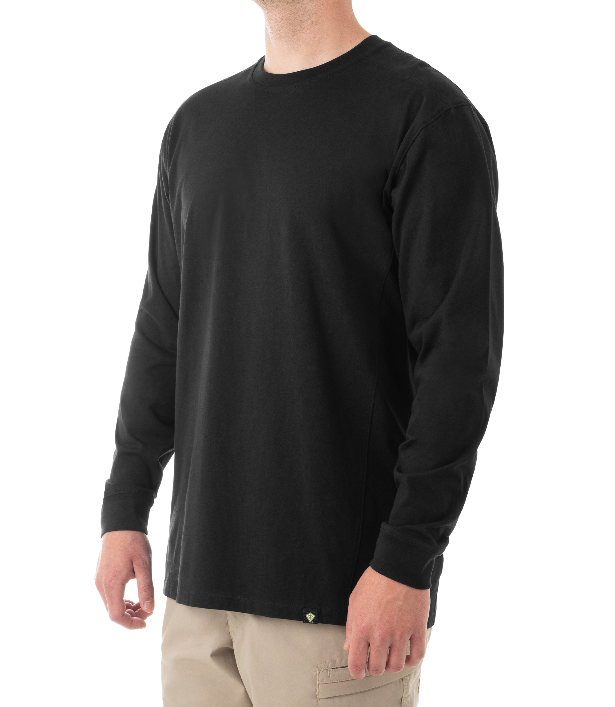 Side of Men's Tactix Series Cotton Long Sleeve T-Shirt in Black |color_black