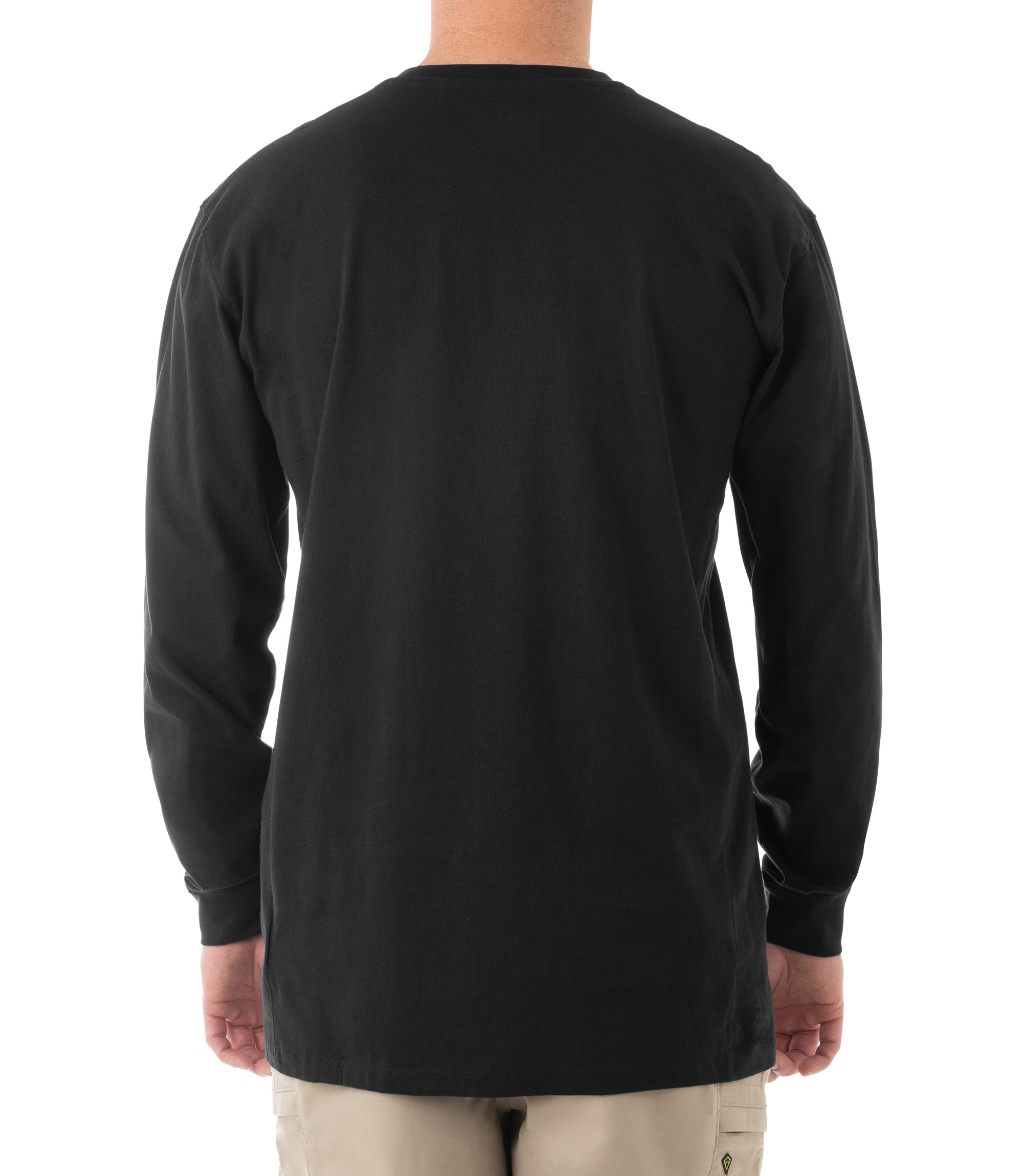 Back of Men's Tactix Series Cotton Long Sleeve T-Shirt in Black |color_black