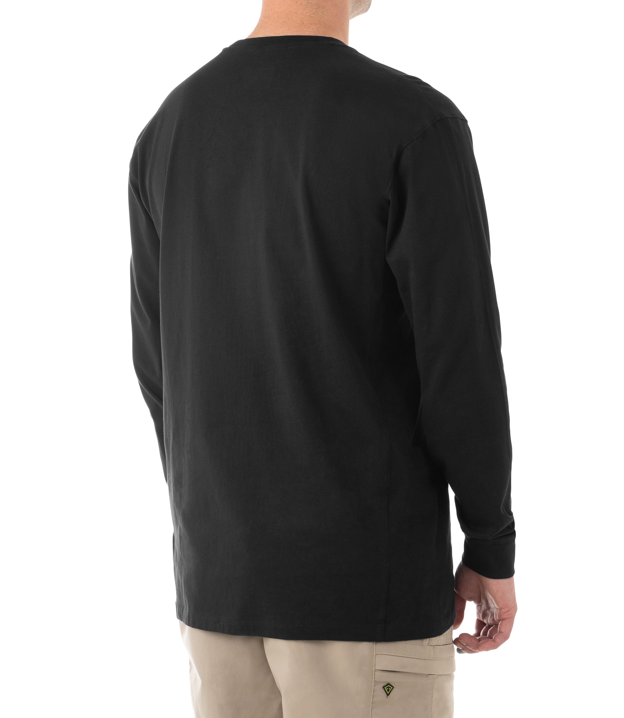 Side of Men's Tactix Series Cotton Long Sleeve T-Shirt in Black |color_black
