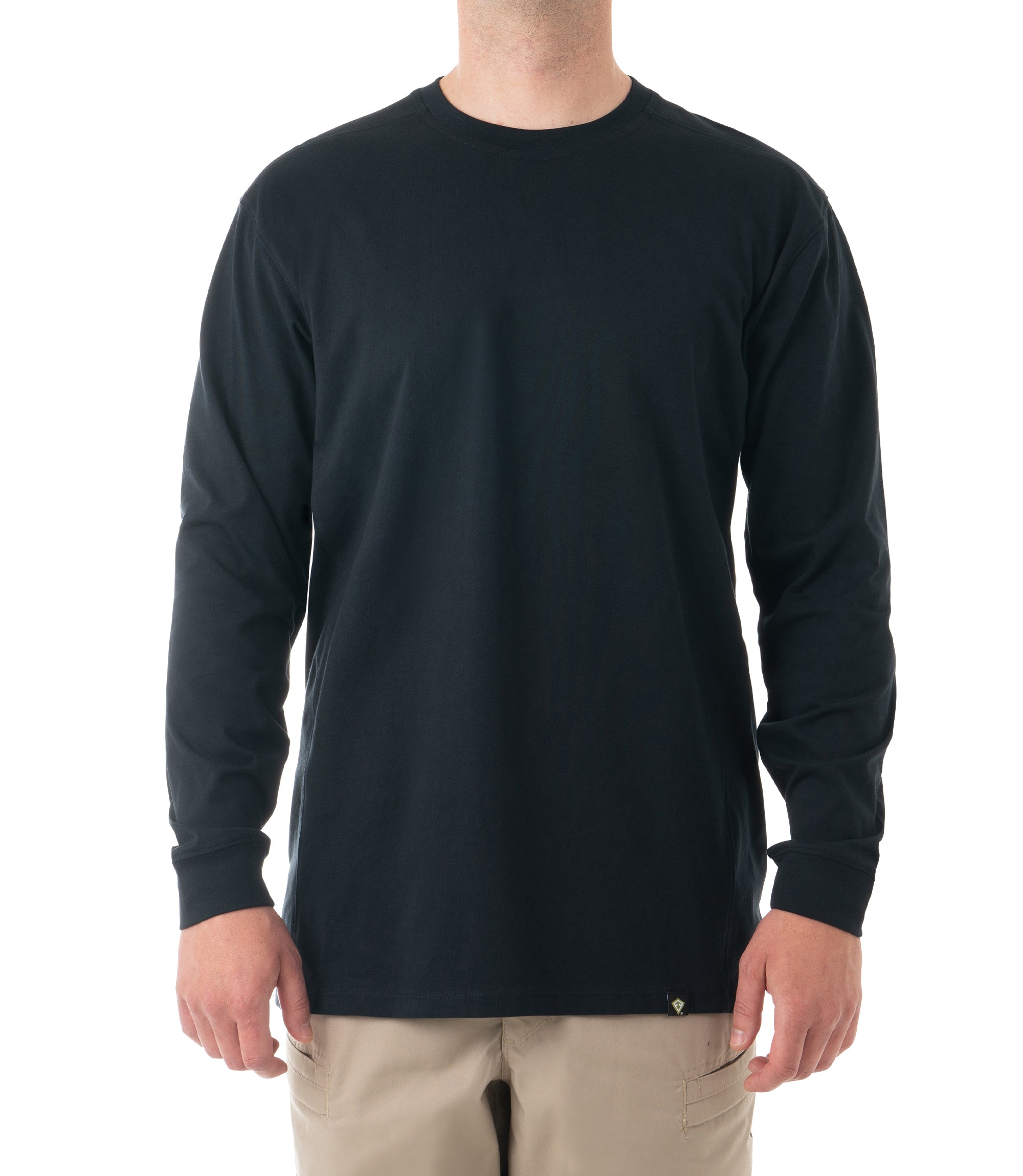 Front of Men's Tactix Series Cotton Long Sleeve T-Shirt in Midnight Navy |color_midnight navy