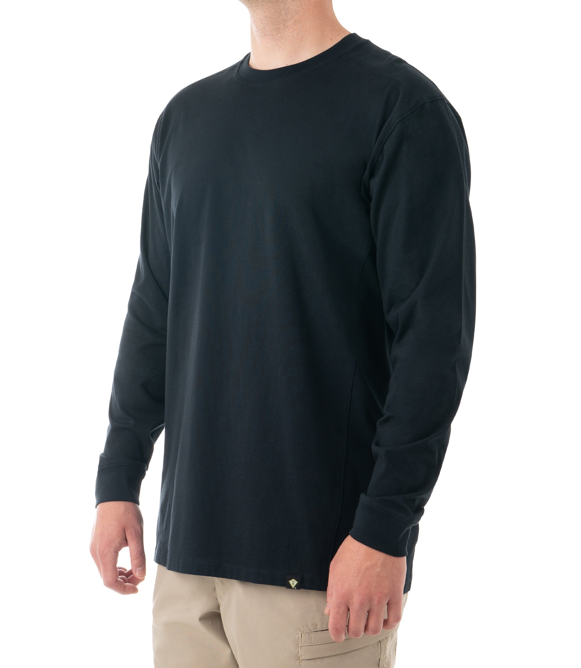 Side of Men's Tactix Series Cotton Long Sleeve T-Shirt in Midnight Navy |color_midnight navy