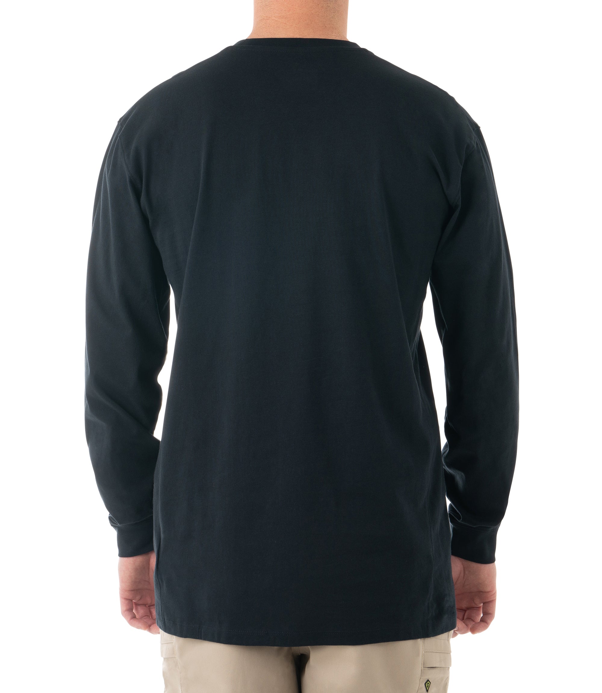 Back of Men's Tactix Series Cotton Long Sleeve T-Shirt in Midnight Navy |color_midnight navy