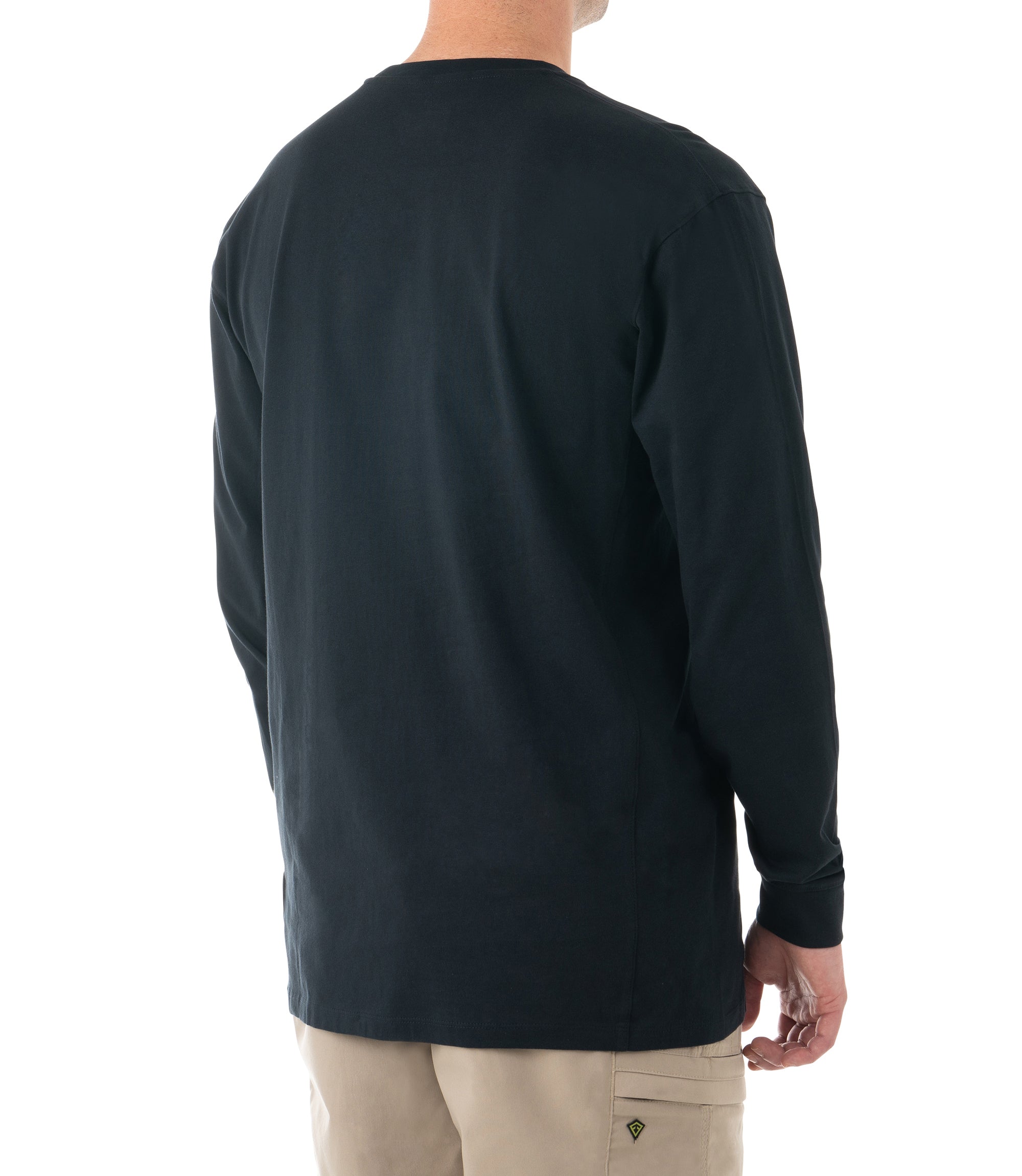Side of Men's Tactix Series Cotton Long Sleeve T-Shirt in Midnight Navy |color_midnight navy