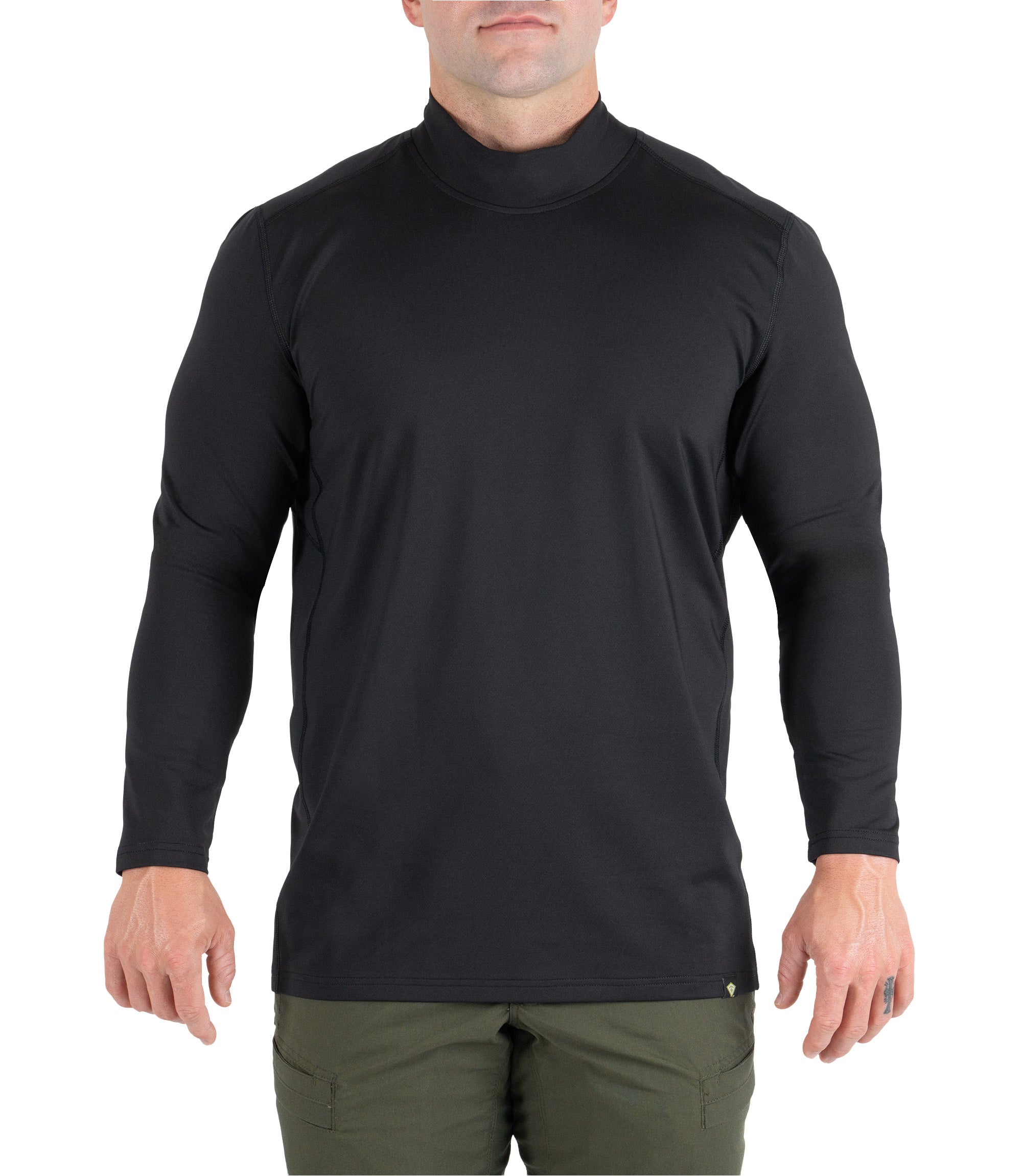 Front view of Men's Long Sleeve Mock Neck in color black|color_black