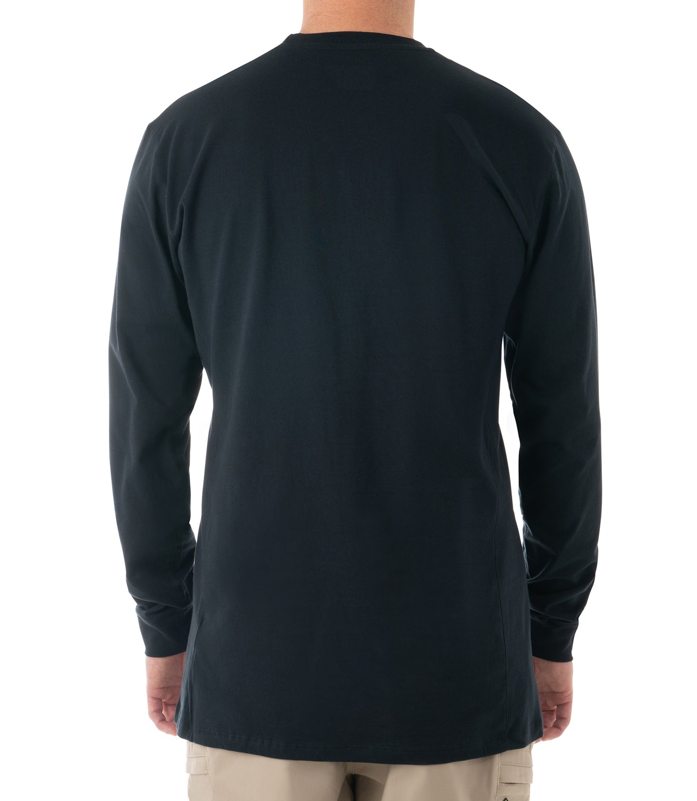 Back of Men's Tactix Series Cotton Long Sleeve T-Shirt with Chest Pocket in Midnight Navy