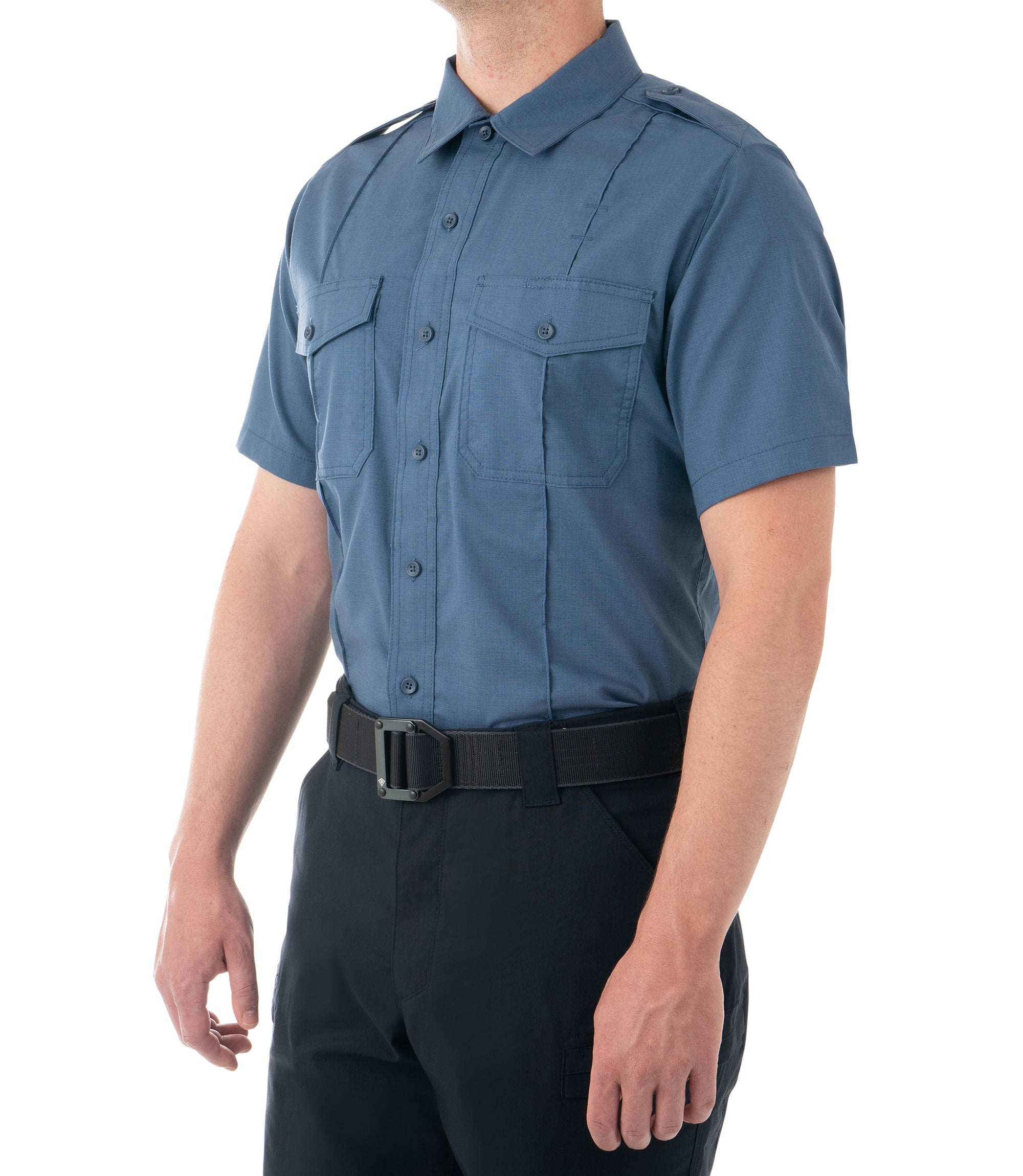Side of Men's Pro Duty Uniform Short Sleeve Shirt in French Blue |color_french blue