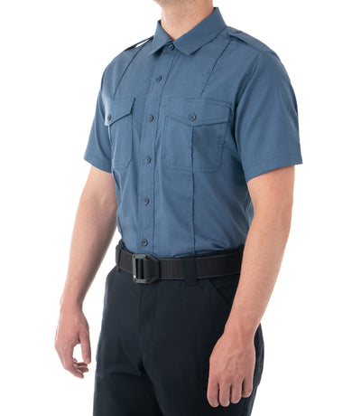 Side of Men's Pro Duty Uniform Short Sleeve Shirt in French Blue