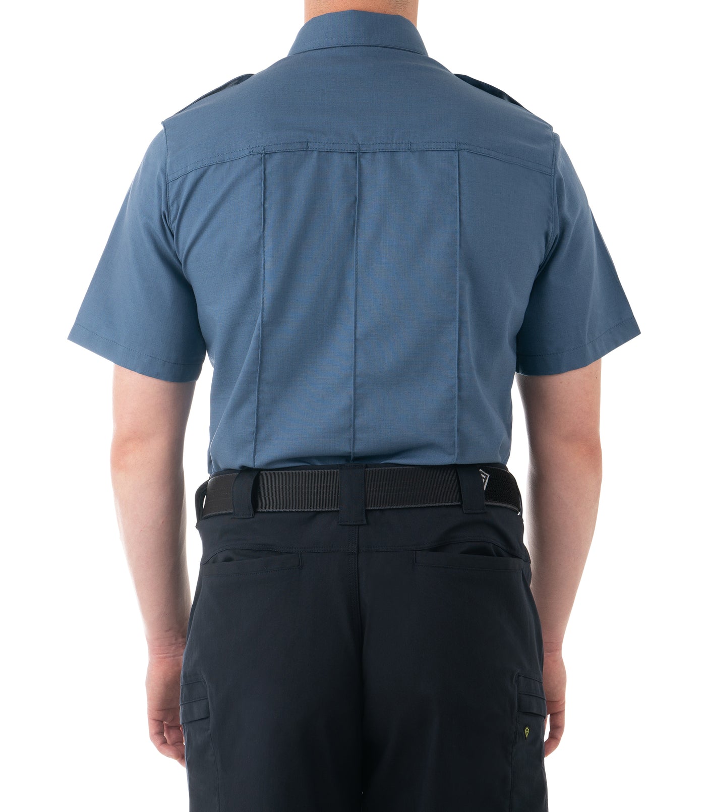 Back of Men's Pro Duty Uniform Short Sleeve Shirt in French Blue
