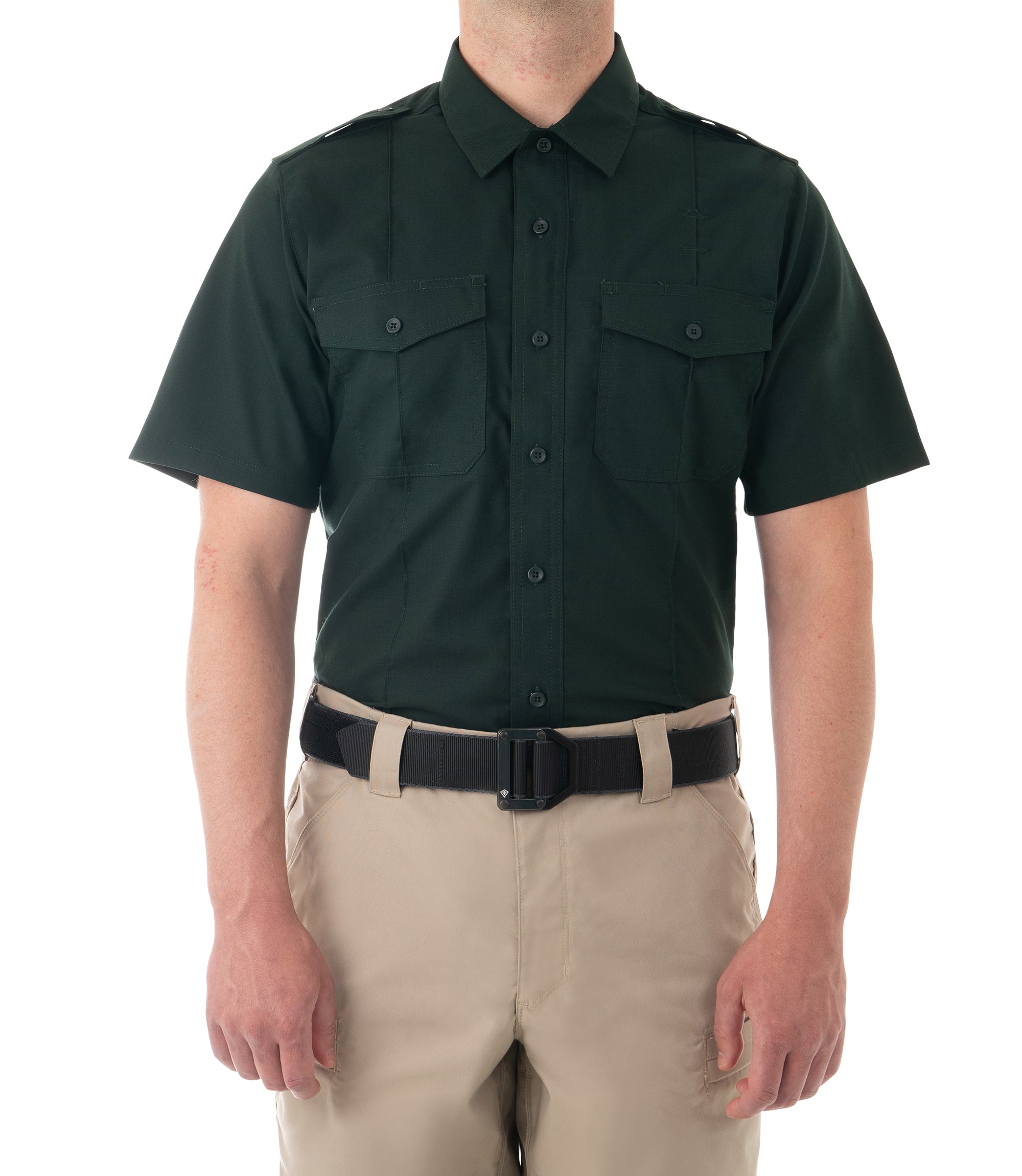 Front of Men's Pro Duty Uniform Short Sleeve Shirt in Spruce Green |color_spruce green