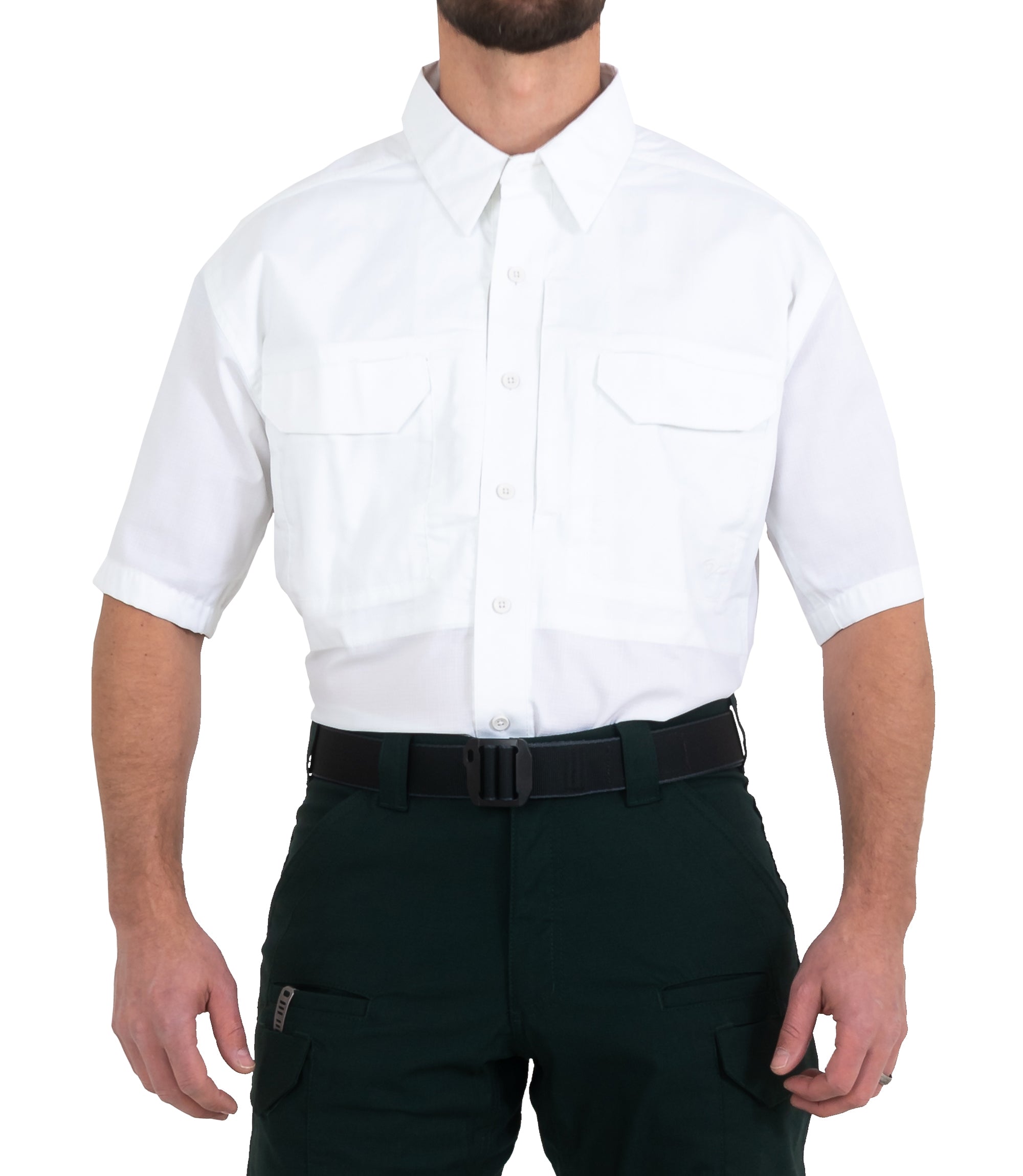 Front of Men's V2 Tactical Short Sleeve Shirt in White |color_white