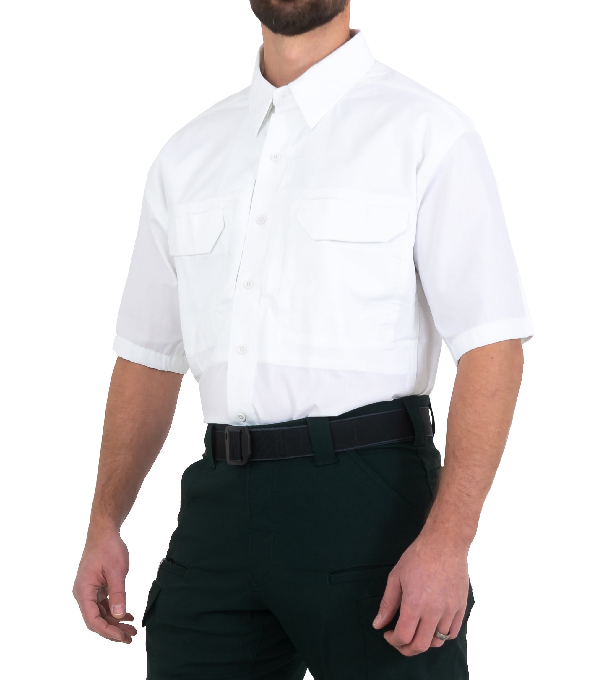 Side of Men's V2 Tactical Short Sleeve Shirt in White |color_white