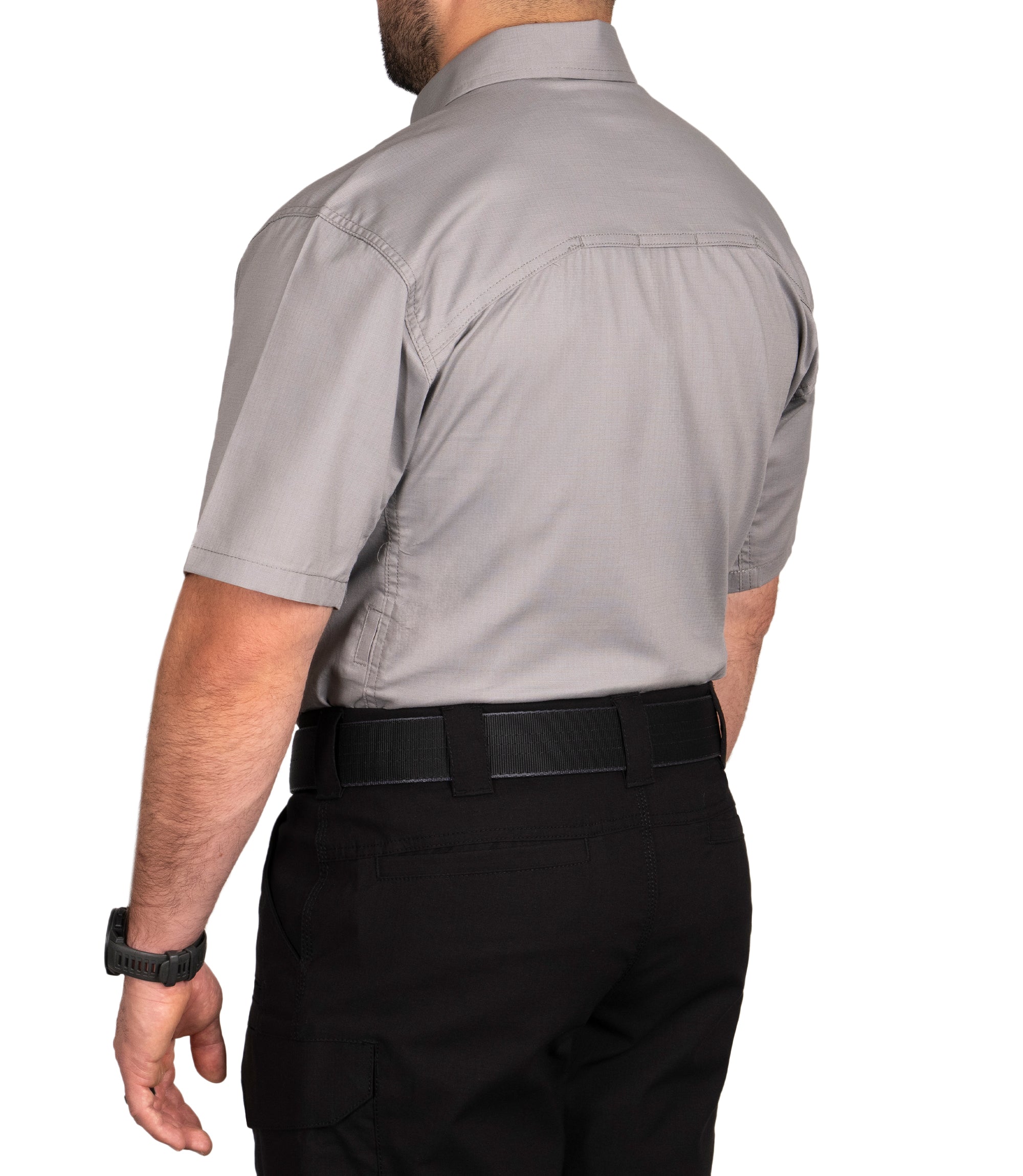 Back 1/4 of Men's V2 Tactical Short Sleeve Shirt in Nickel Grey |color_nickel grey