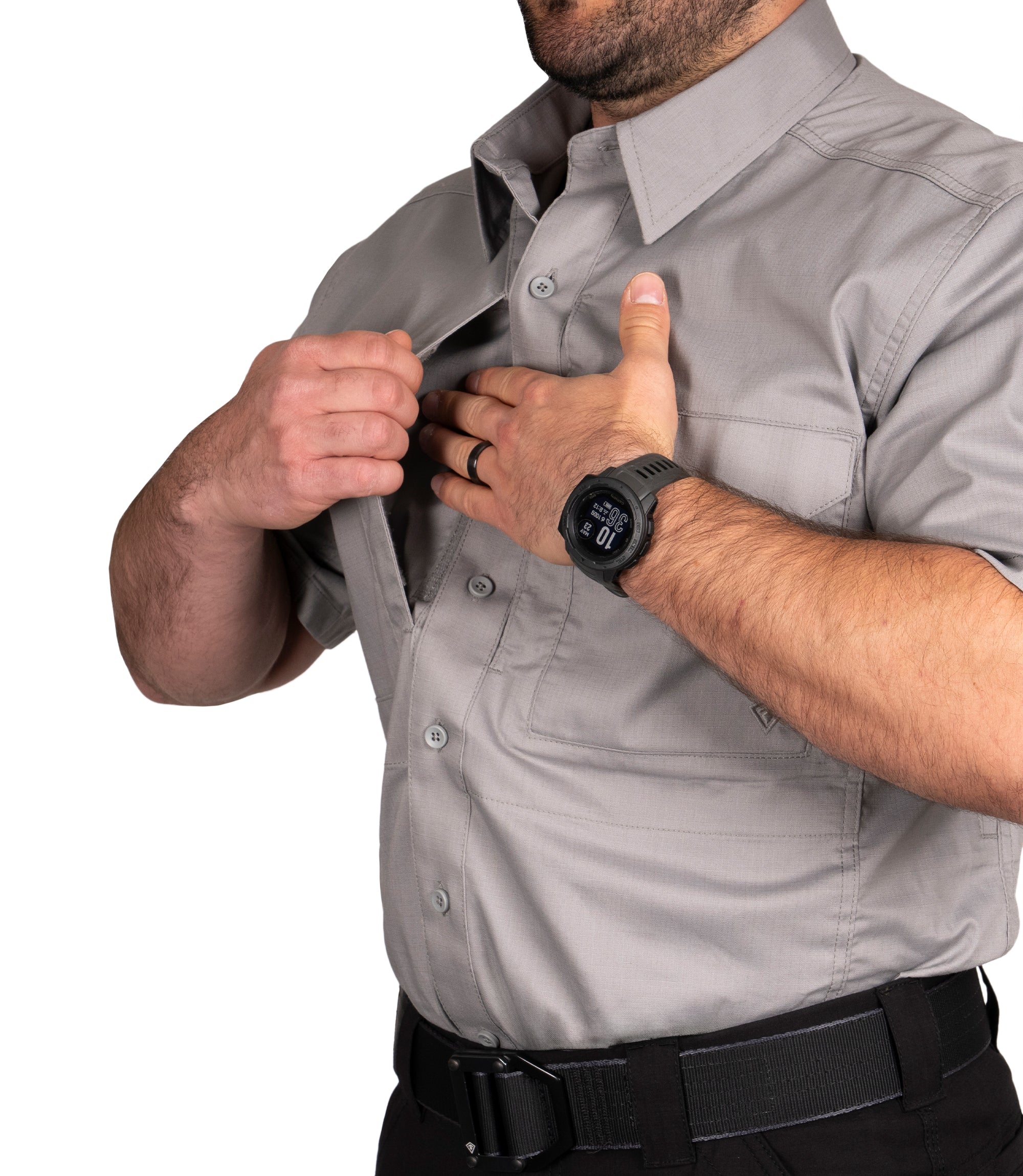 Document Pocket on Men's V2 Tactical Short Sleeve Shirt in Nickel Grey |color_nickel grey