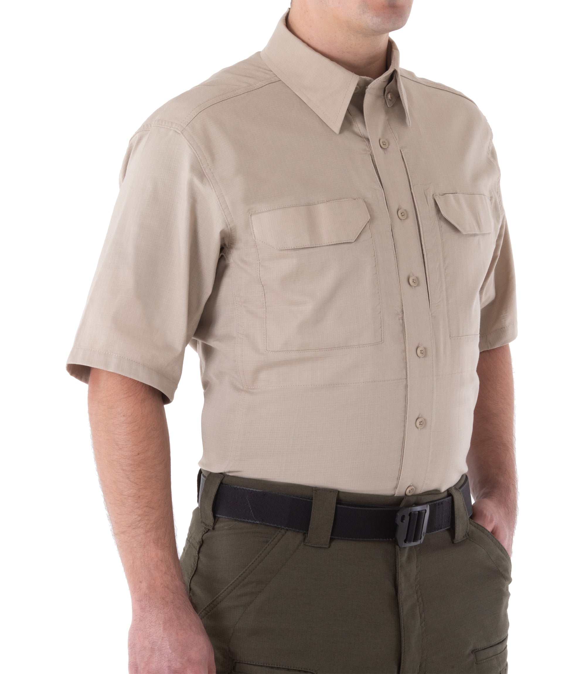 Side of Men's V2 Tactical Short Sleeve Shirt in Khaki |color_khaki