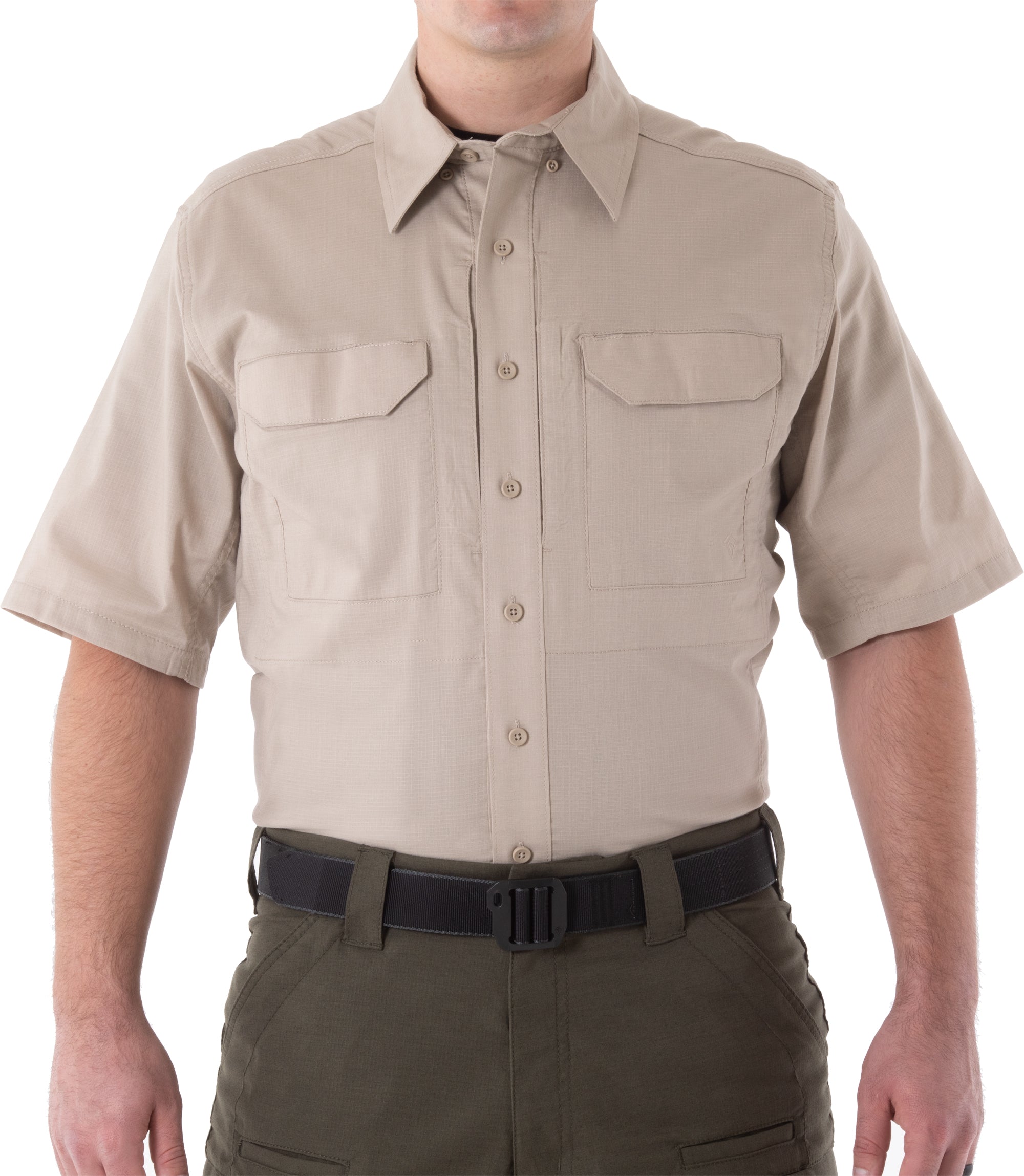 Front of Men's V2 Tactical Short Sleeve Shirt in Khaki |color_khaki