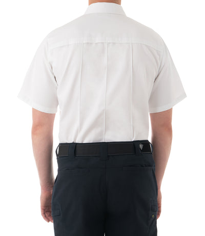 Back of Men's Cotton Station Short Sleeve Shirt in White