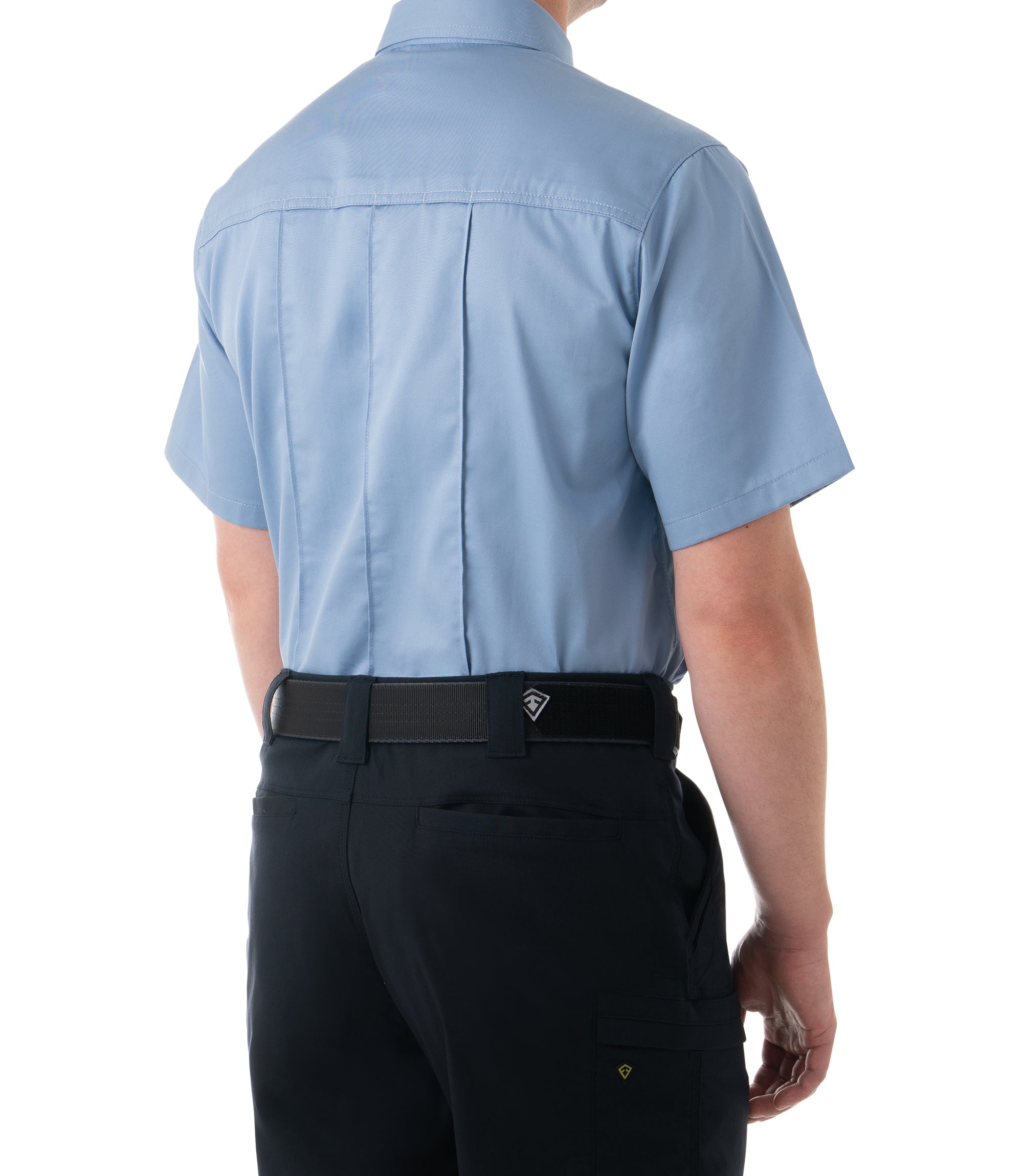 Side of Men's Cotton Station Short Sleeve Shirt in Medium Blue |color_medium blue