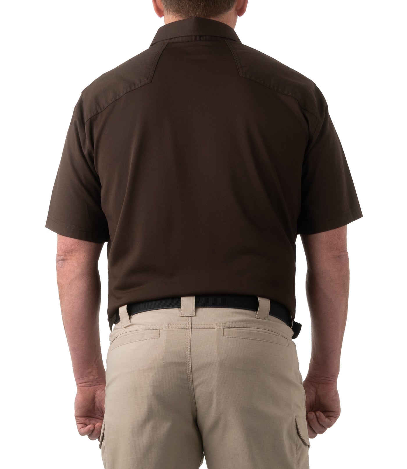 Back of Men's V2 Pro Performance Short Sleeve Shirt in Kodiak Brown