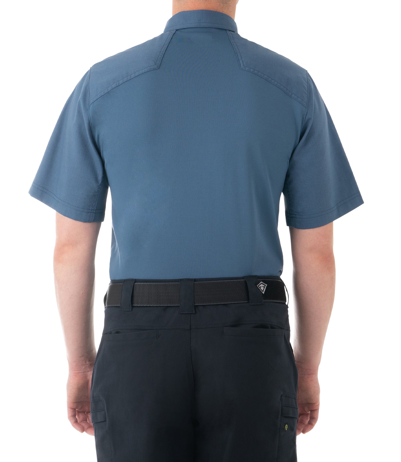 Back of Men's V2 Pro Performance Short Sleeve Shirt in French Blue