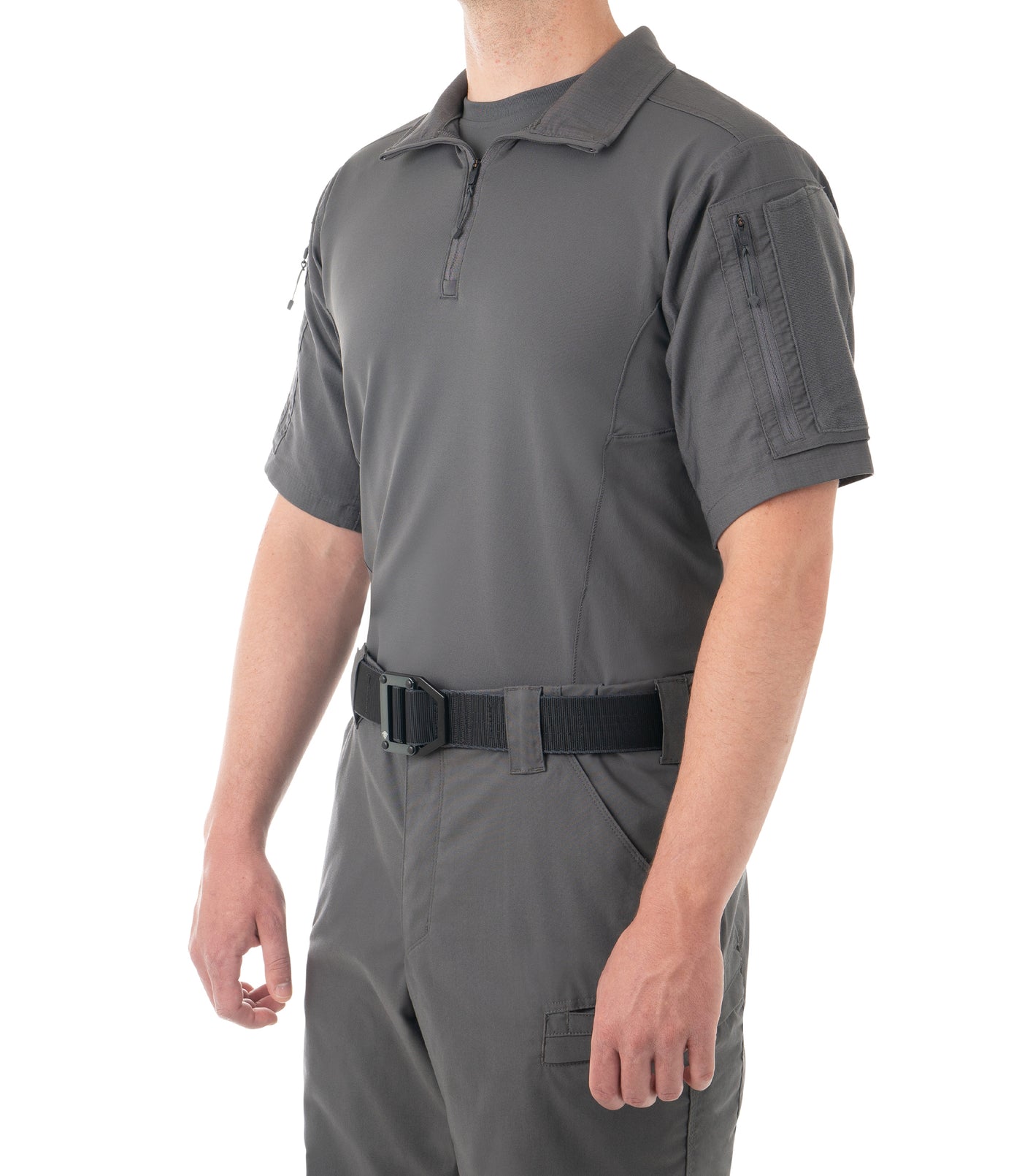 Side of Men's Defender Short Sleeve Shirt in Wolf Grey