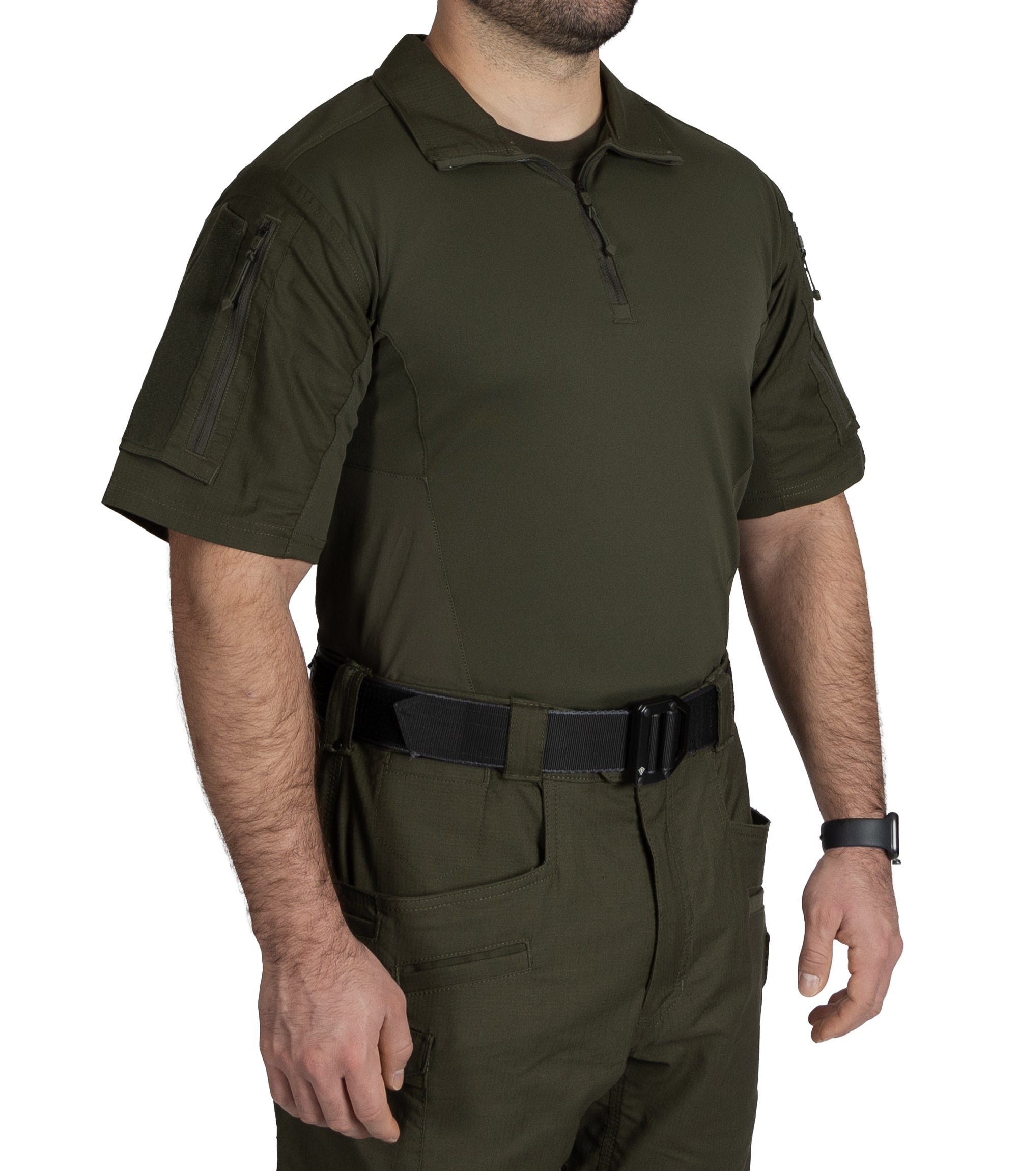 Front of Men's Defender Short Sleeve Shirt in OD Green |color_OD Green