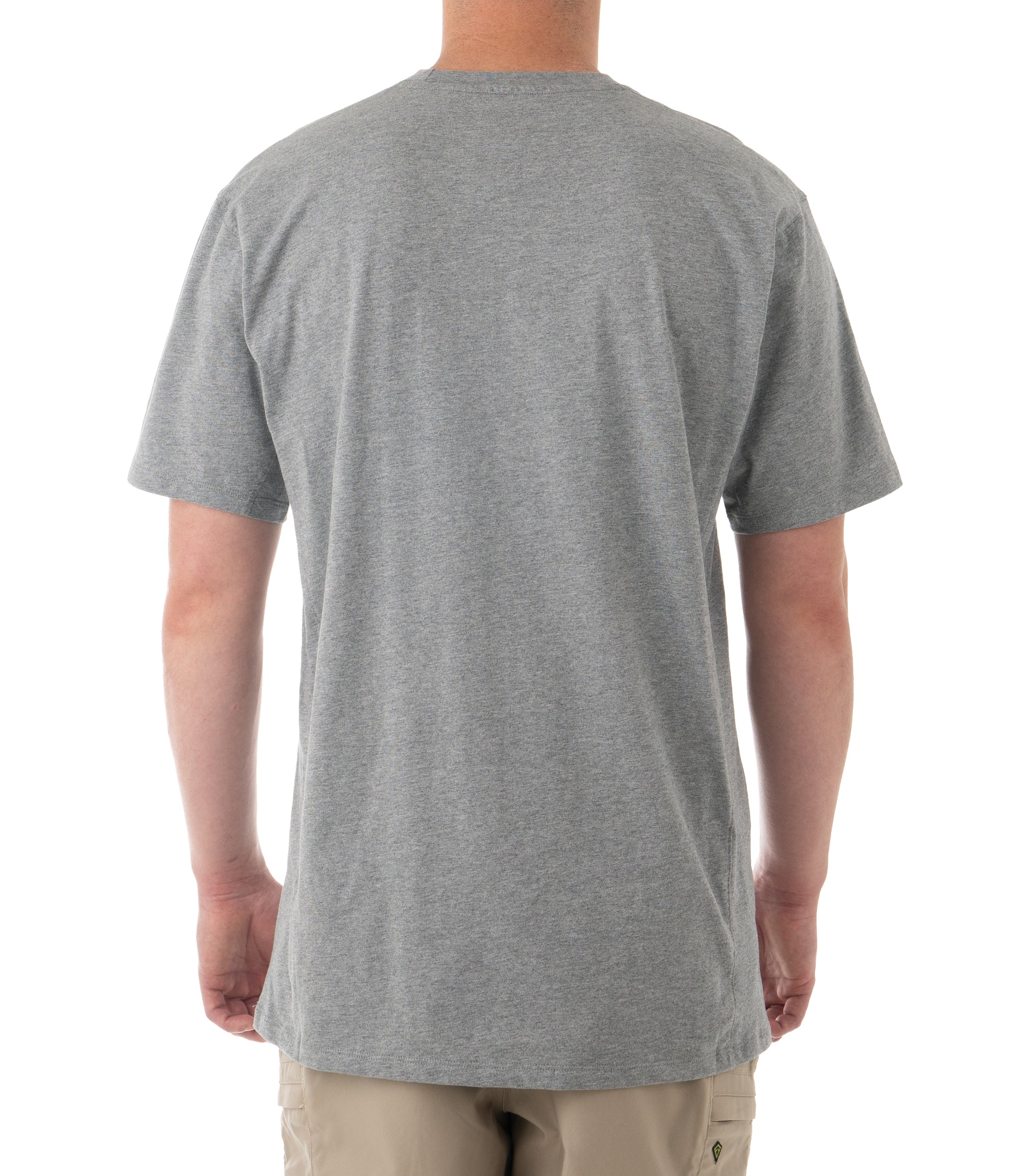 Back of Men's Tactix Cotton T-Shirt in Heather Grey |color_heather grey